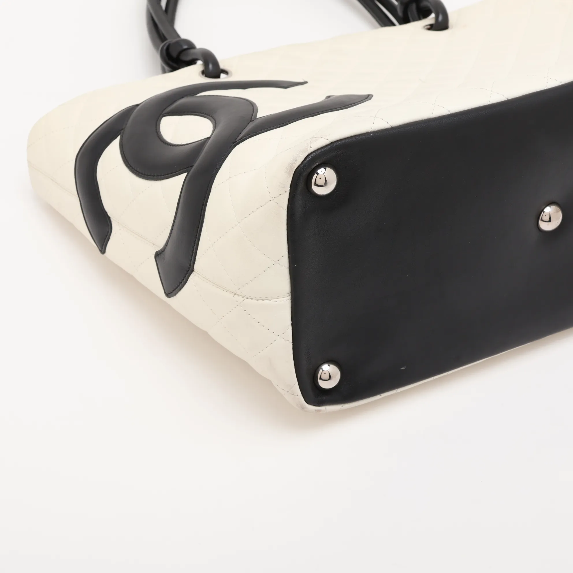Cambon Line Lambskin Tote Bag, White, Silver Hardware, 9644948, Series 9 — view 4