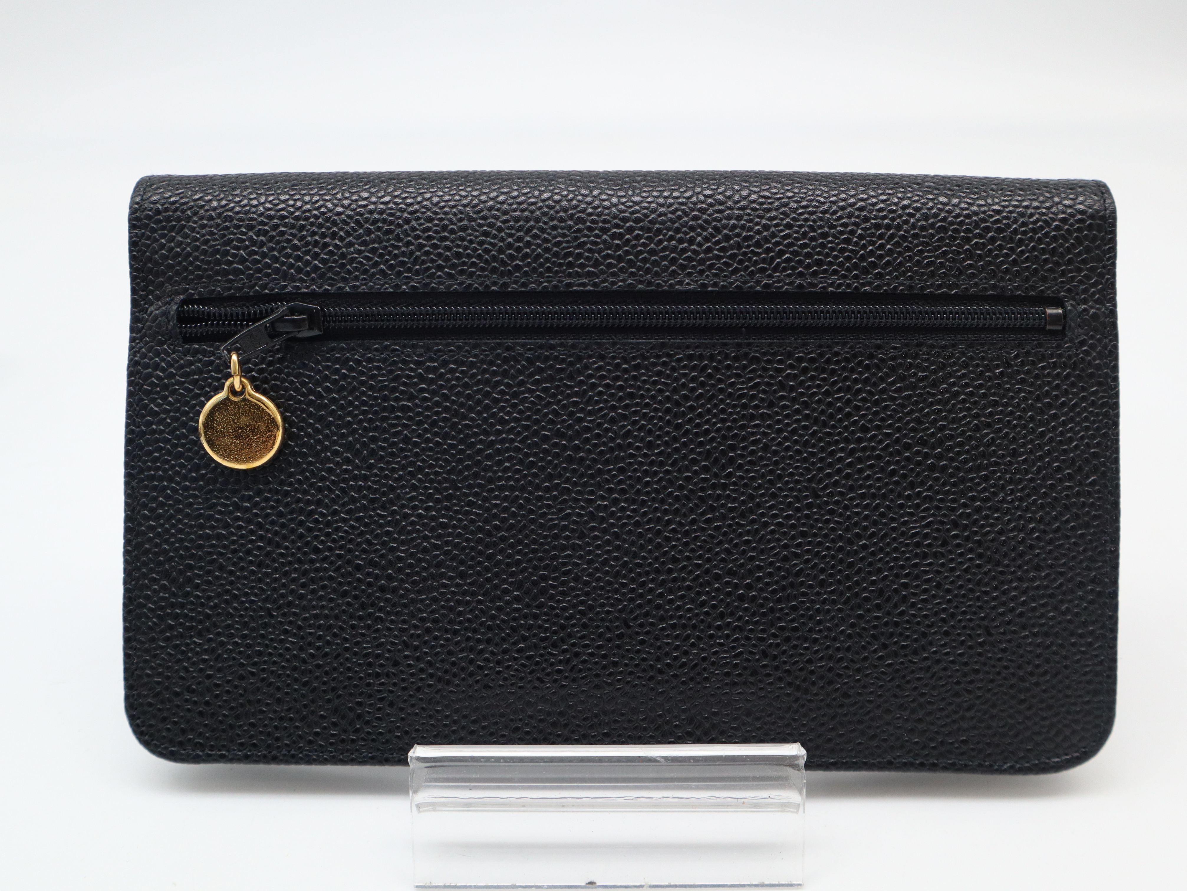 Caviar Skin Coco Mark Long Wallet, Black, with Seal and Card Holder, 4811504, with Box. — view 2