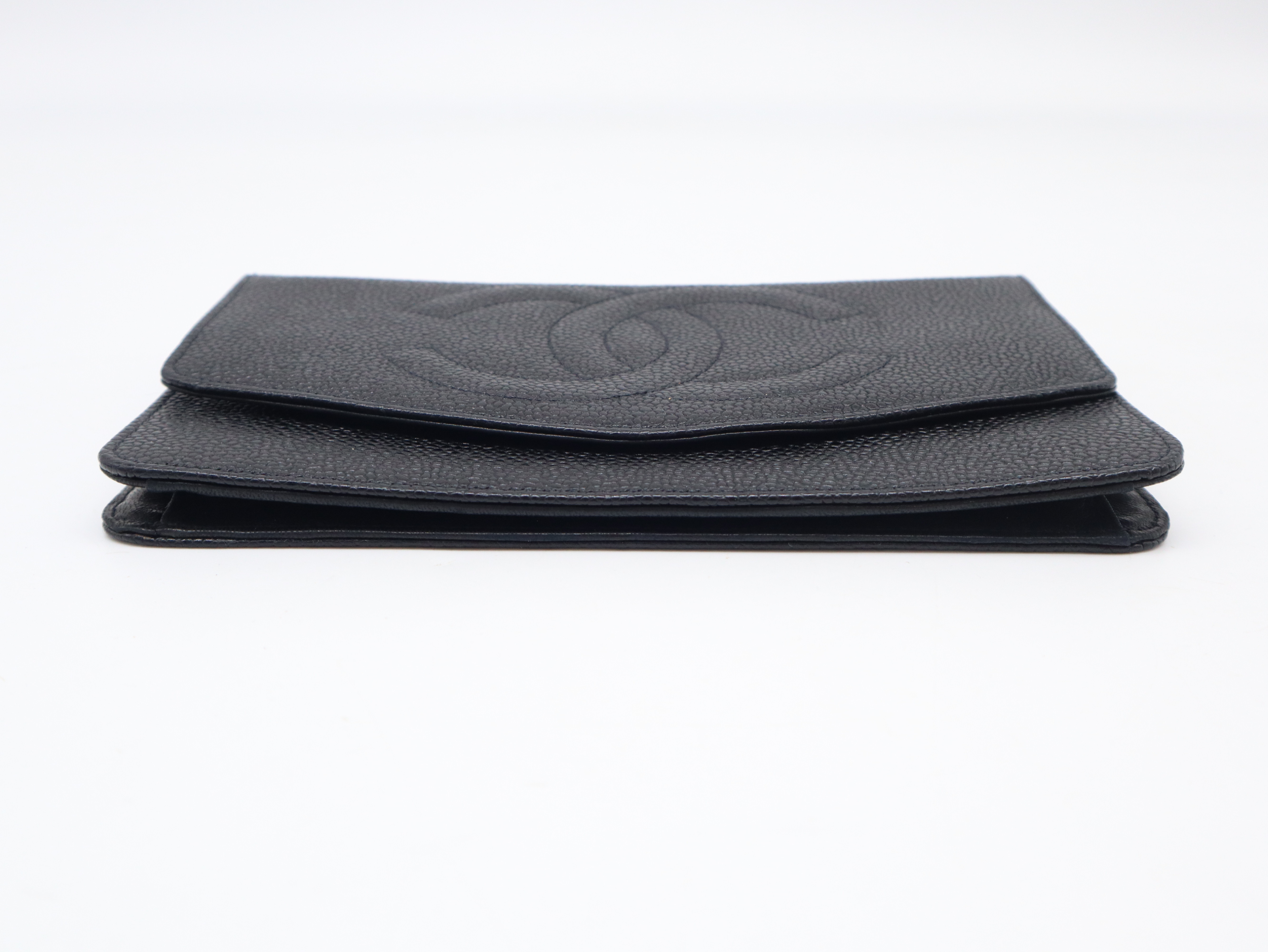 Caviar Skin Coco Mark Long Wallet, Black, with Seal and Card Holder, 4811504, with Box. — view 4