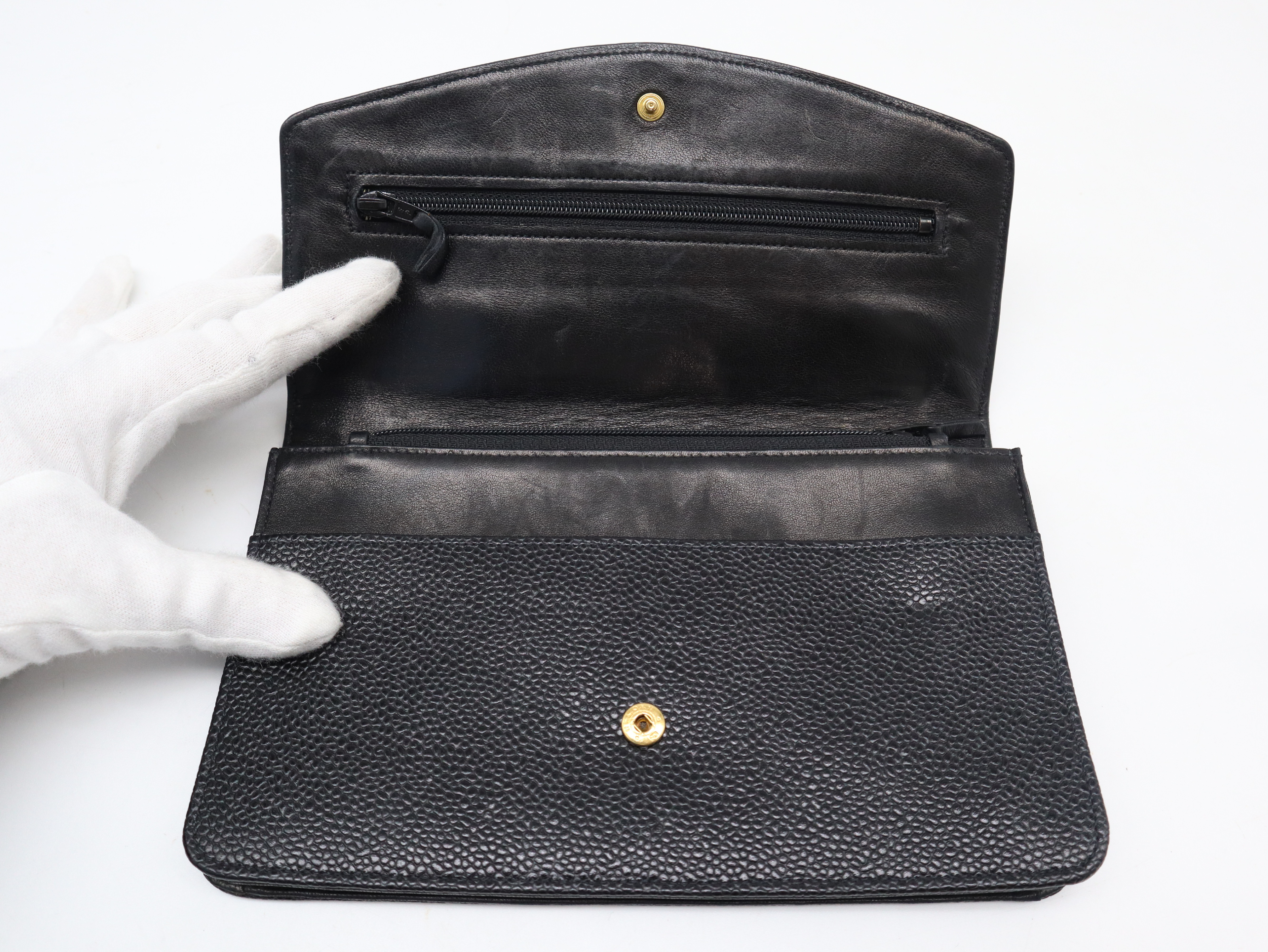 Caviar Skin Coco Mark Long Wallet, Black, with Seal and Card Holder, 4811504, with Box. — view 8