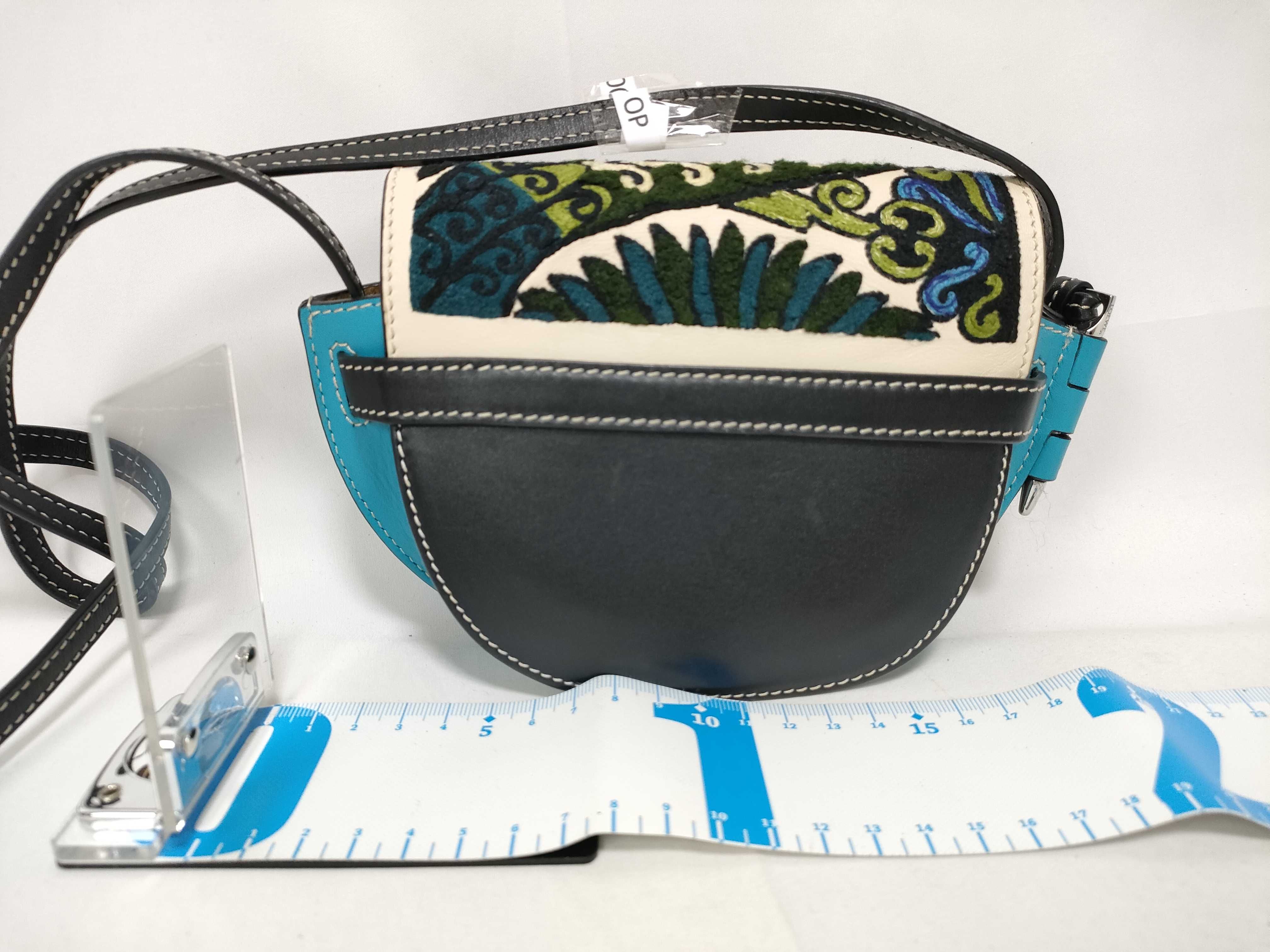 PH - William De Morgan Mini Embroidered Blue Leather Floral Gate Crossbody Shoulder Bag — view 2