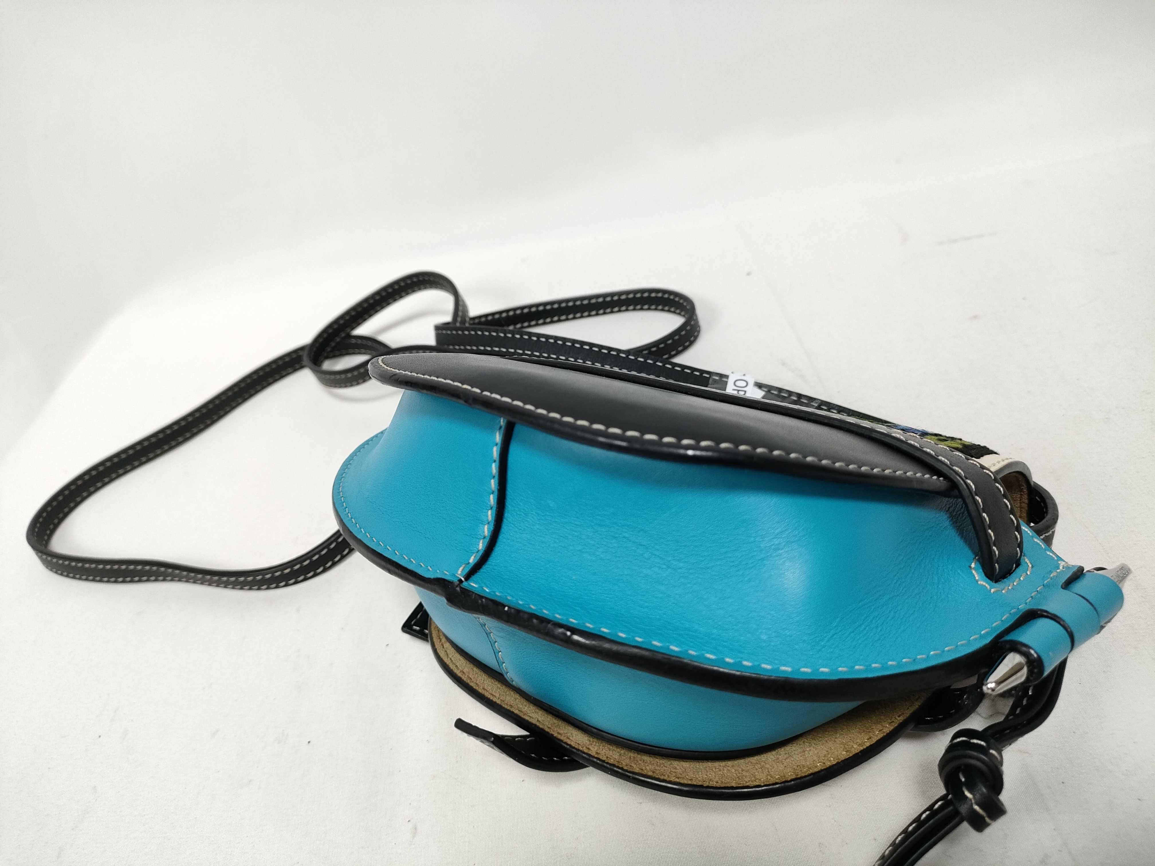 PH - William De Morgan Mini Embroidered Blue Leather Floral Gate Crossbody Shoulder Bag — view 5