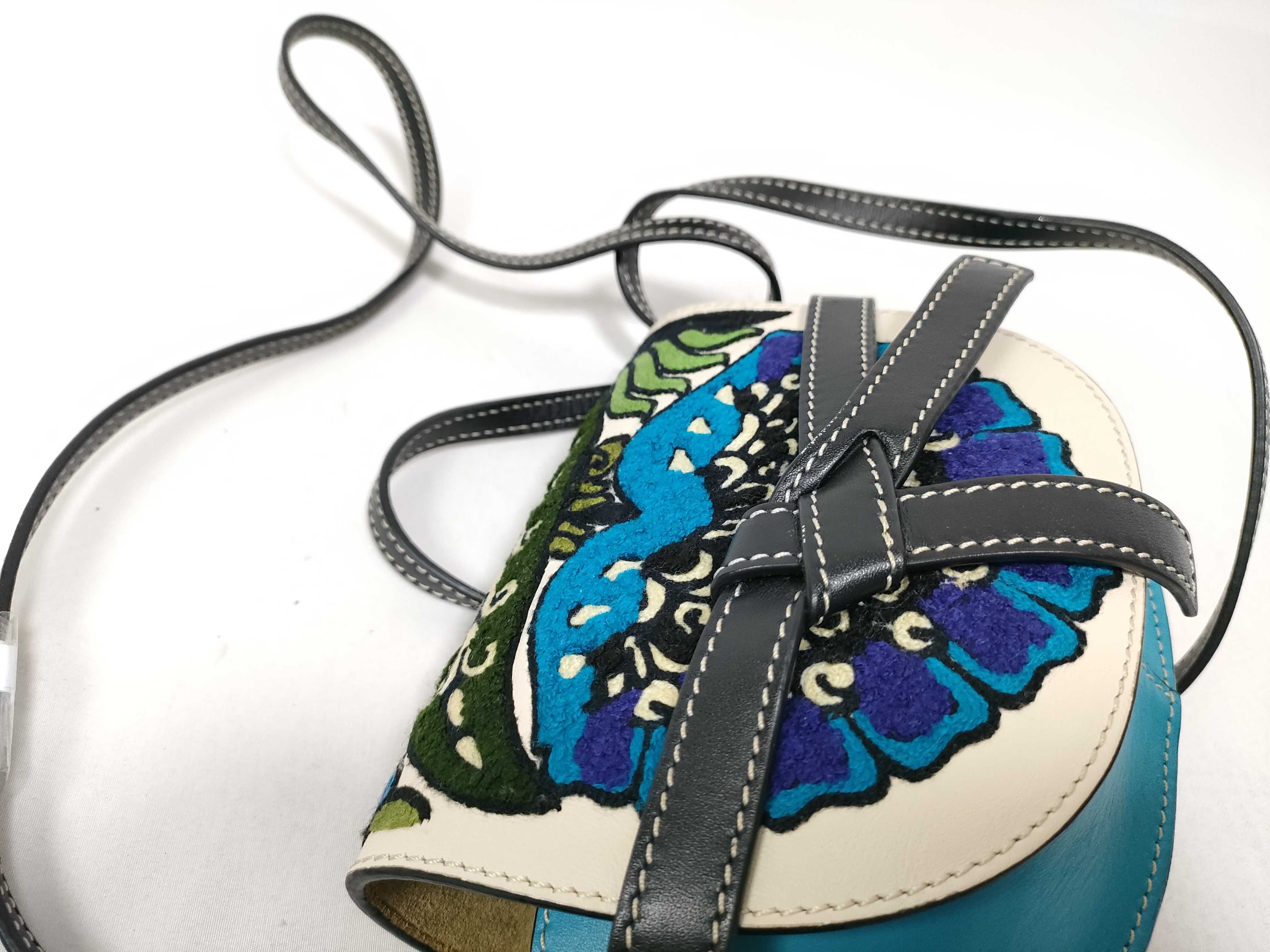 PH - William De Morgan Mini Embroidered Blue Leather Floral Gate Crossbody Shoulder Bag — view 8