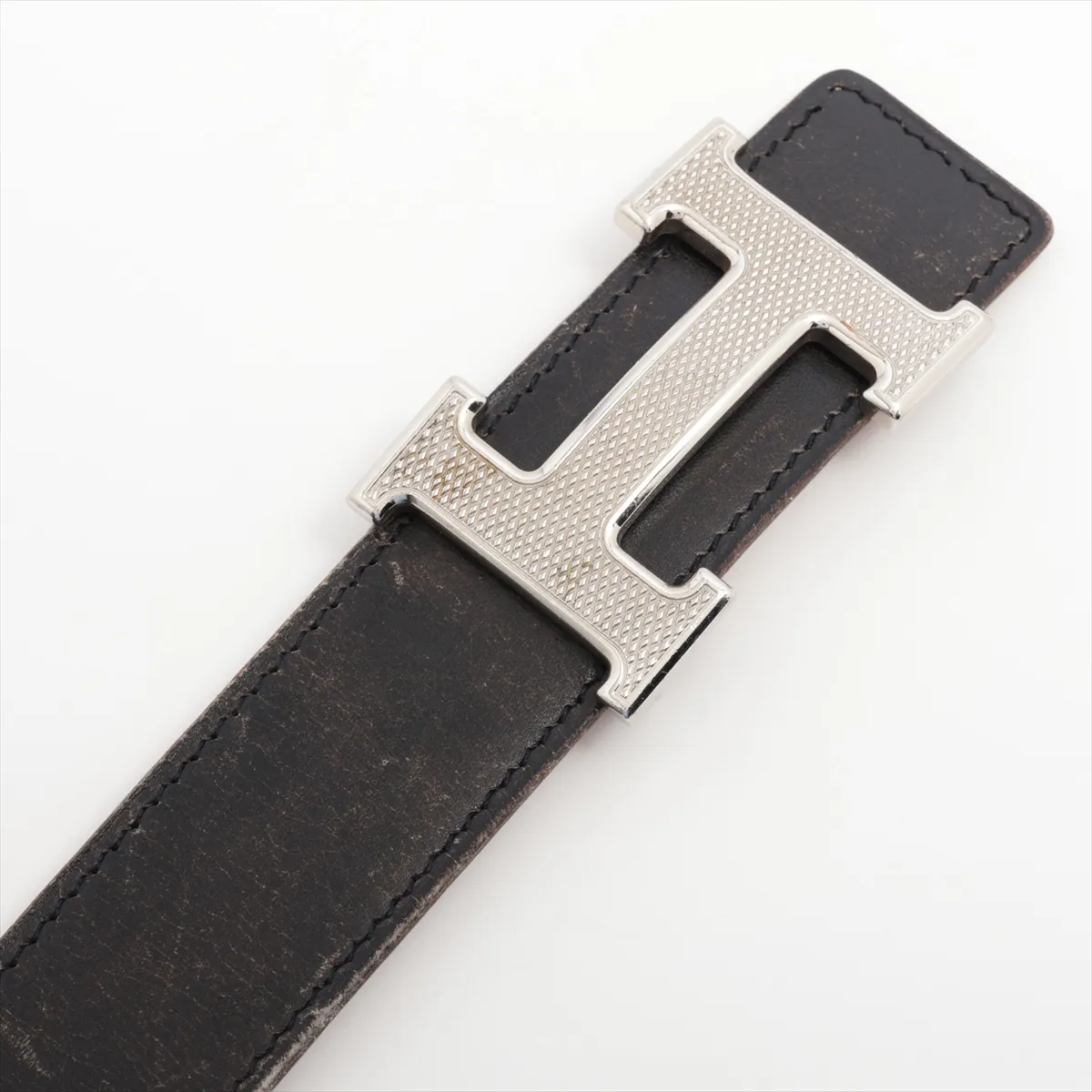 H-belt, Storie G:2003, Belt, 95, Leather, Black x Silver. Shows signs of wear: — view 2