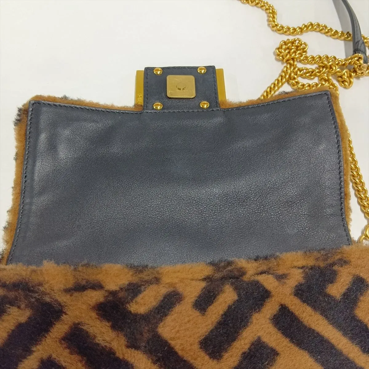 Zucca Mini Bucket Fur and Leather Chain Shoulder Bag, Brown, 8BS017 (Strap not included) — view 11