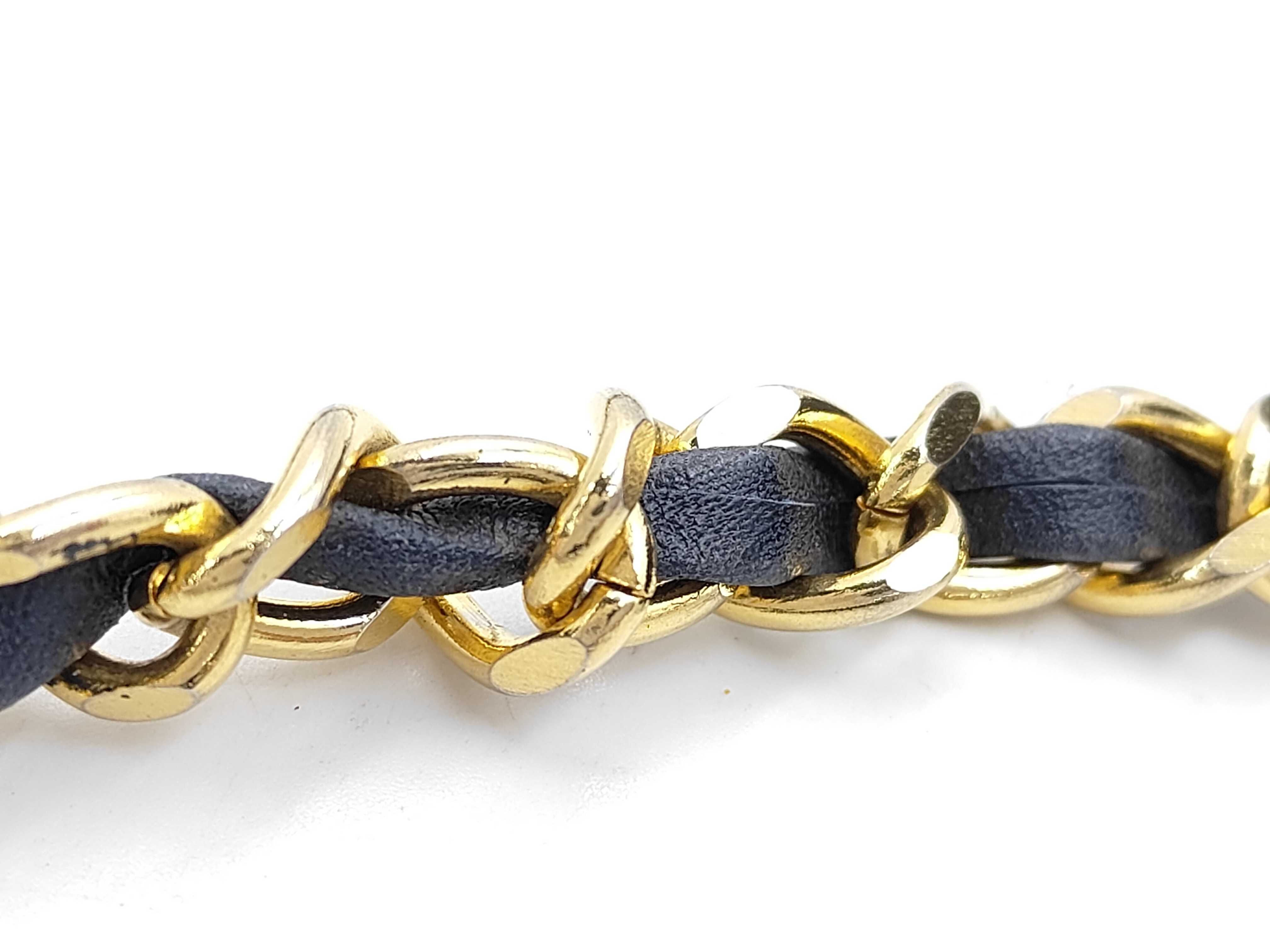 Shoulder Bag, V-Stitch, Navy Gold — view 4