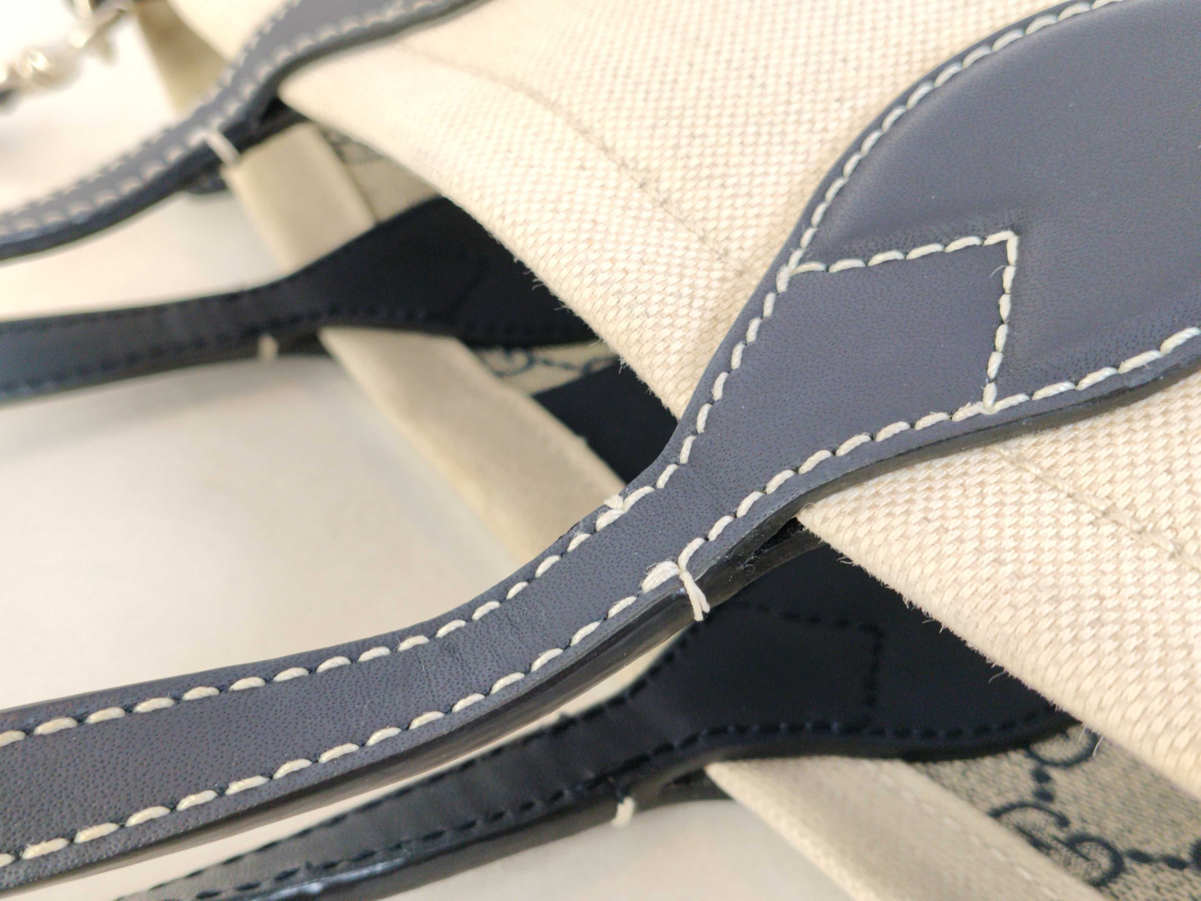 Logo Print Canvas x Leather 2-Way Handbag Beige x Navy 772144 Handbag — view 5
