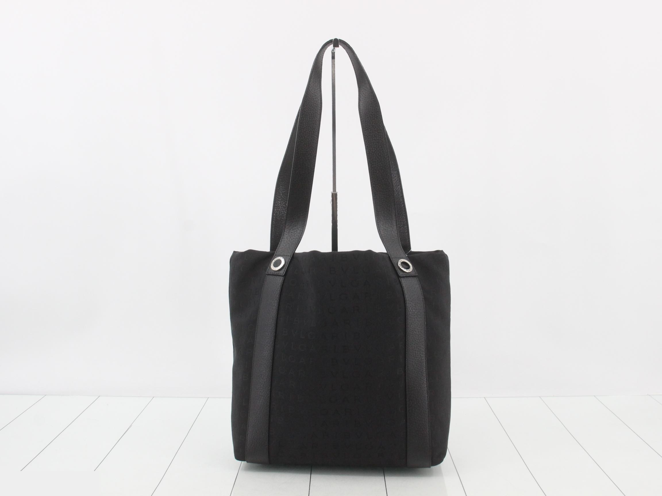 Canvas and leather tote bag, black — view 2