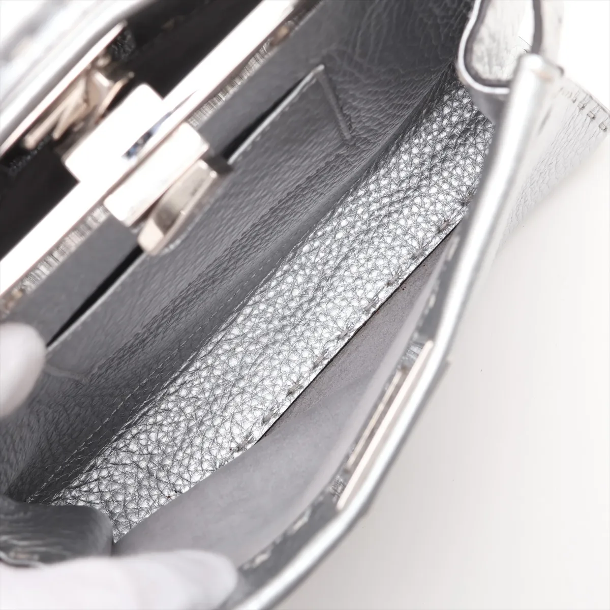 Selleria Mini Peekaboo 8BN244 Leather 2-Way Handbag, Silver — view 9