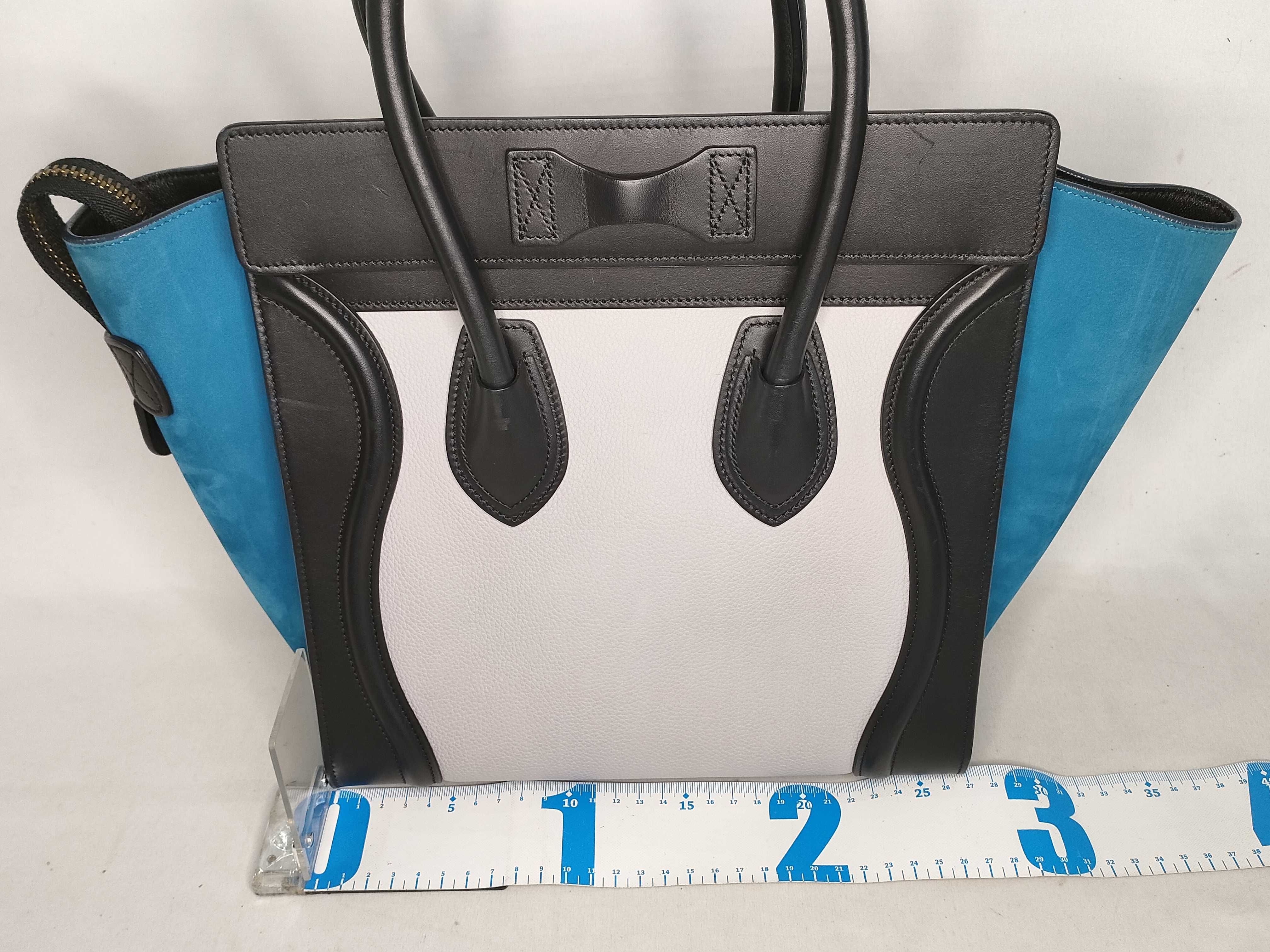 Luggage Micro Shopper Tricolor Handbag (Ice Grey x Black x Sky Blue) — view 2