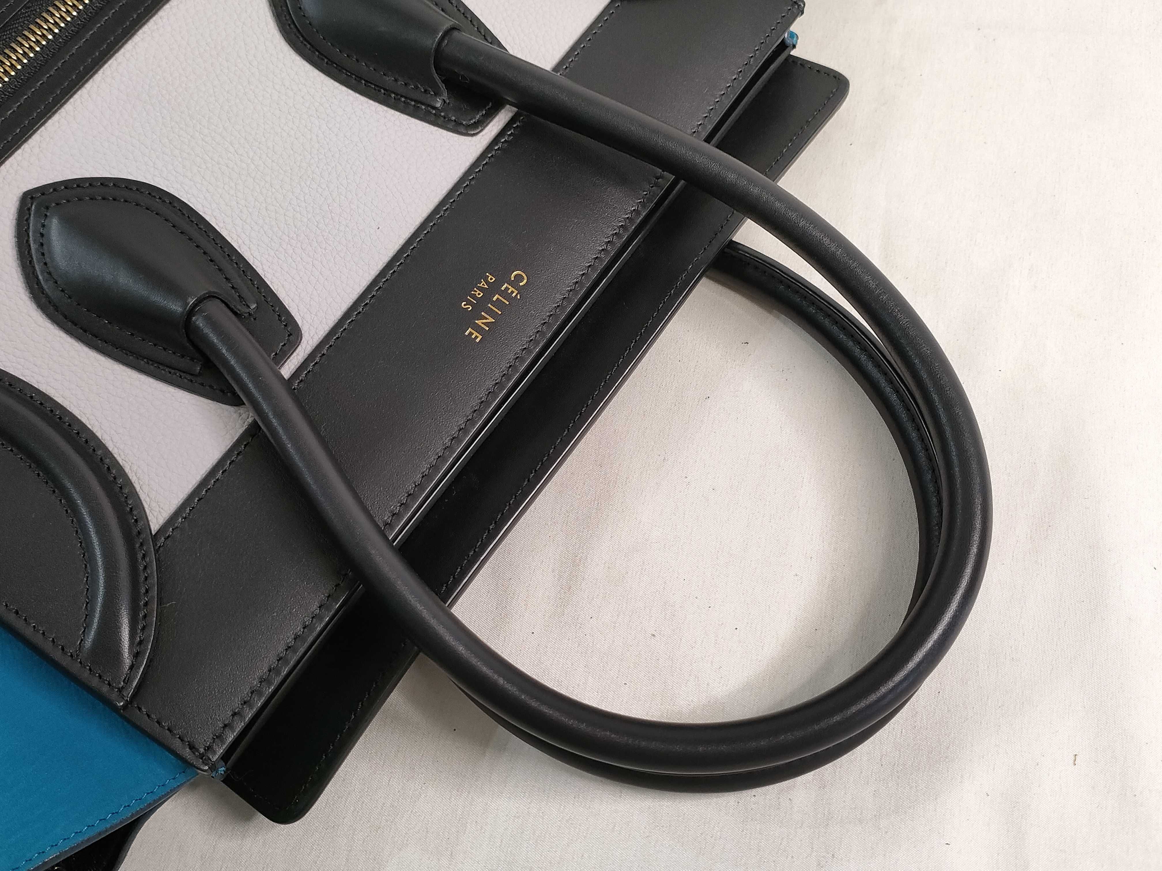 Luggage Micro Shopper Tricolor Handbag (Ice Grey x Black x Sky Blue) — view 3