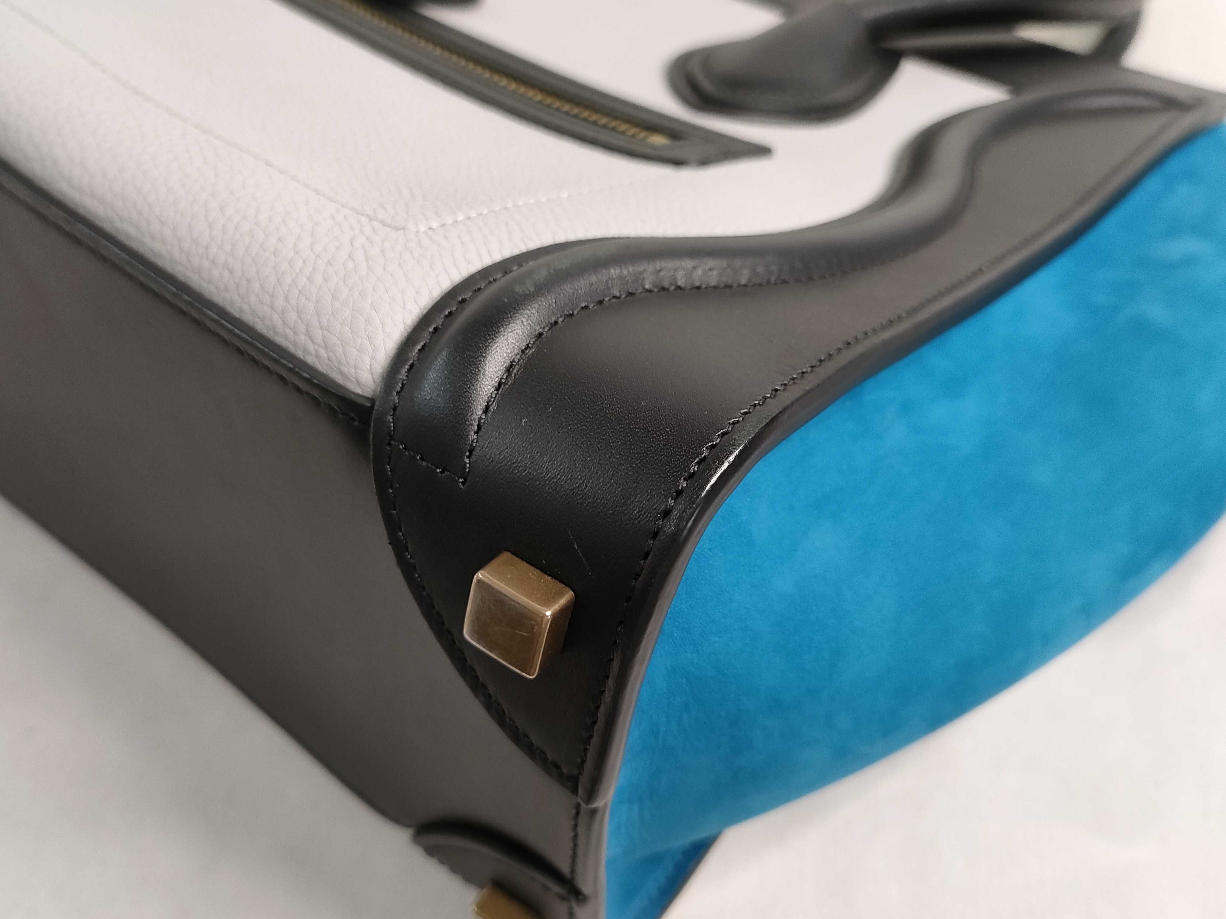 Luggage Micro Shopper Tricolor Handbag (Ice Grey x Black x Sky Blue) — view 6