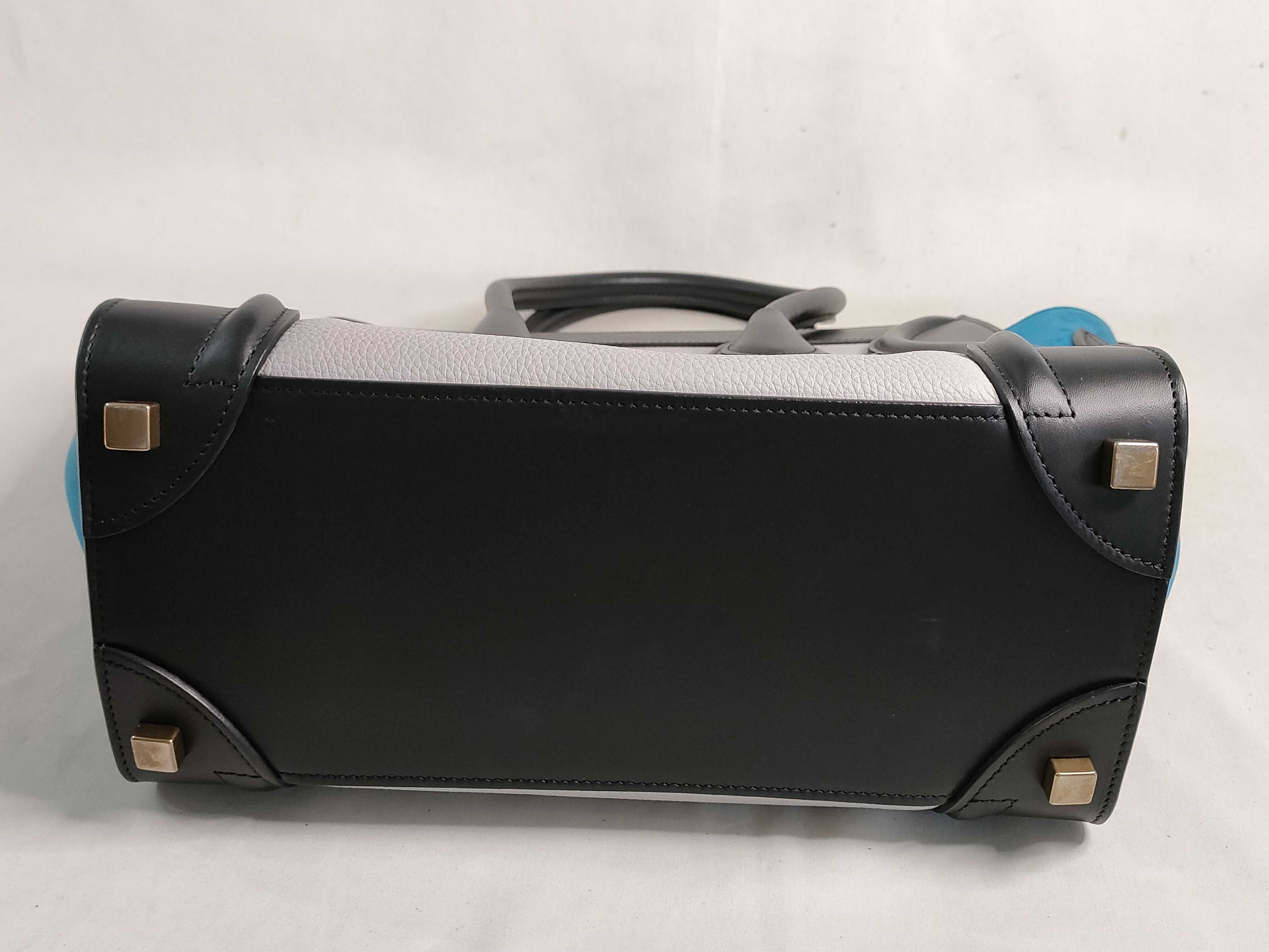 Luggage Micro Shopper Tricolor Handbag (Ice Grey x Black x Sky Blue) — view 7