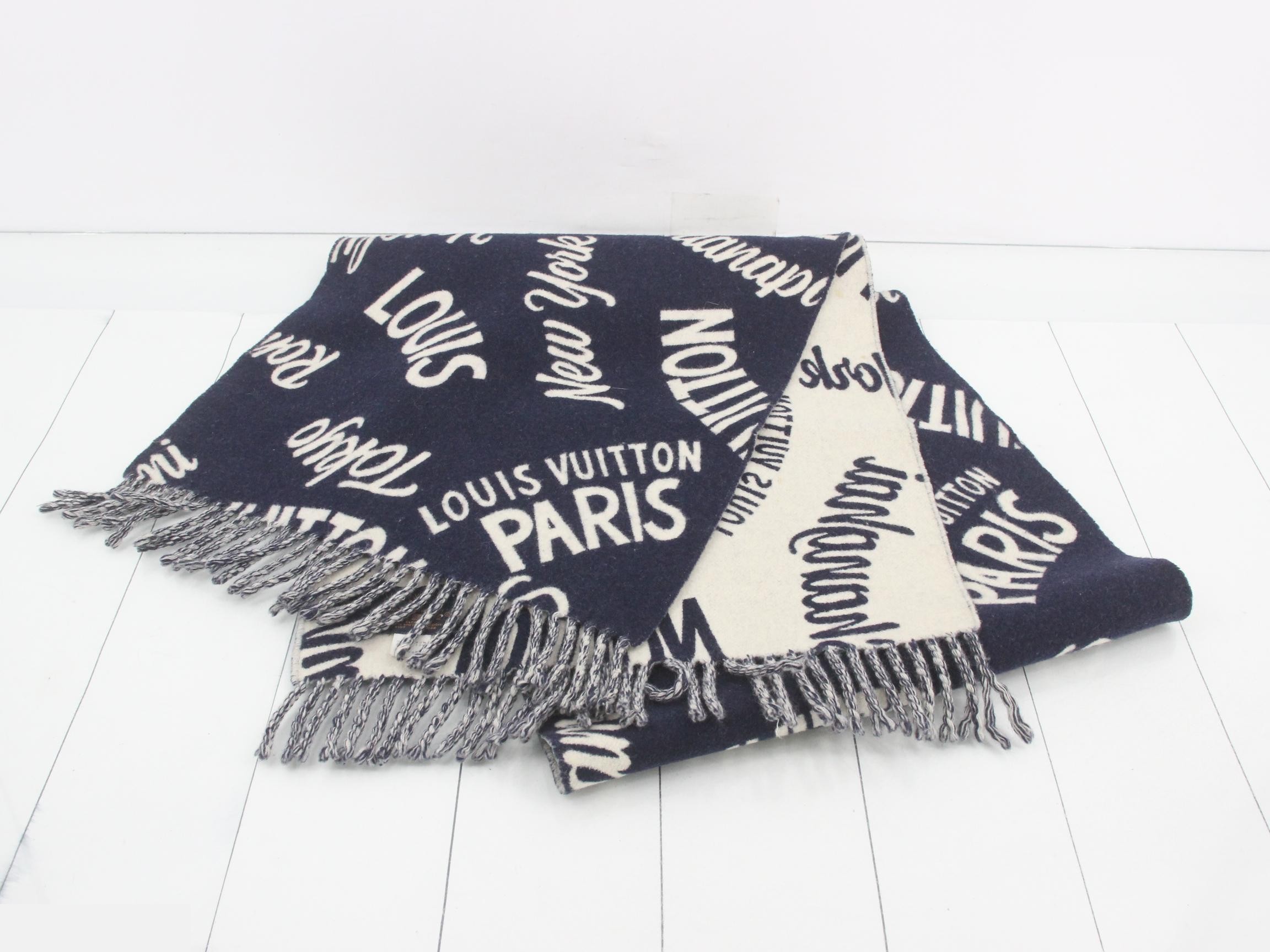 All-over print stole, with tag, navy. — view 2