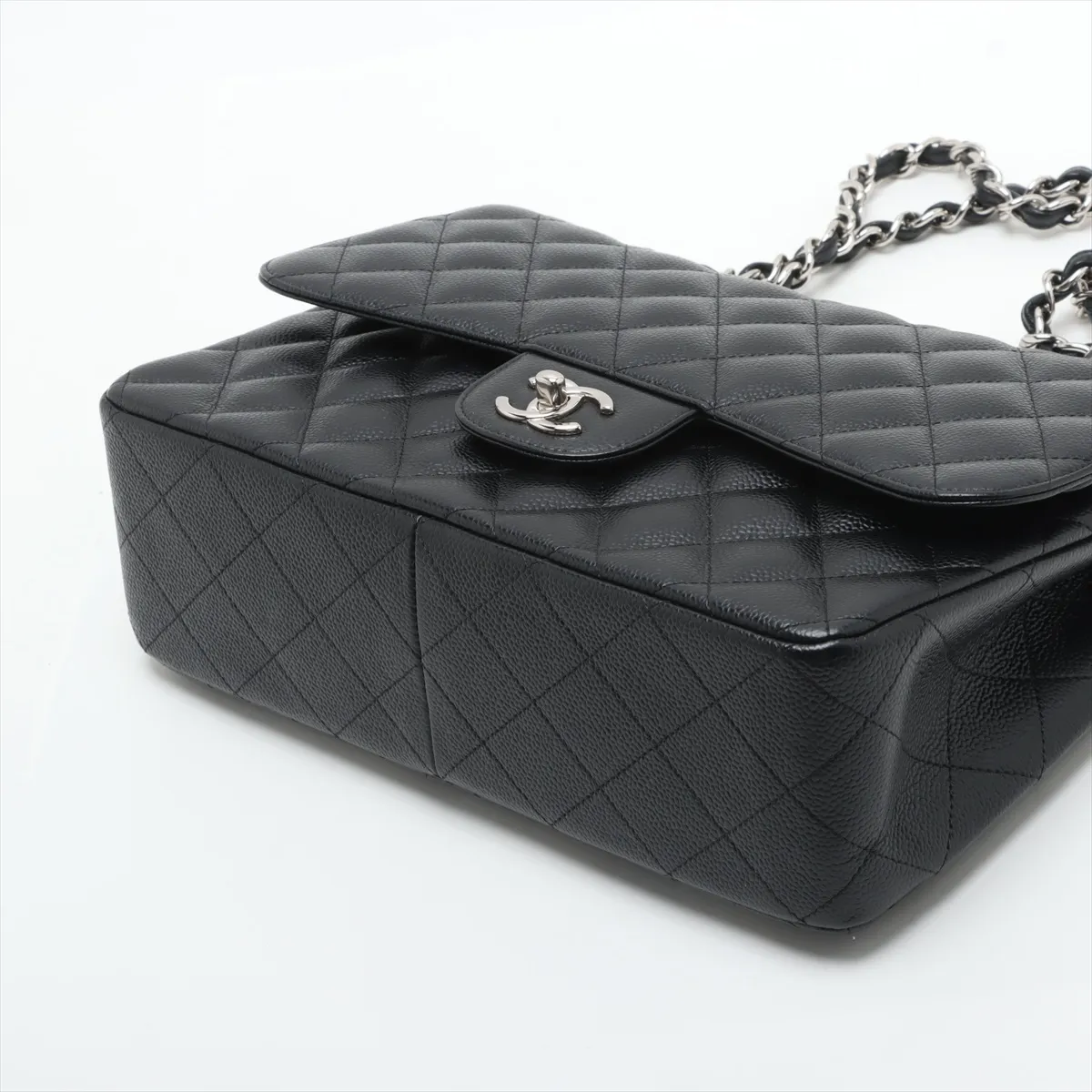 [Individually wrapped] Chanel Deca Matelasse 30 Large Caviar Skin Double Flap Double Chain Bag Black Silver Hardware 25375417 25th Series A58600 — view 3