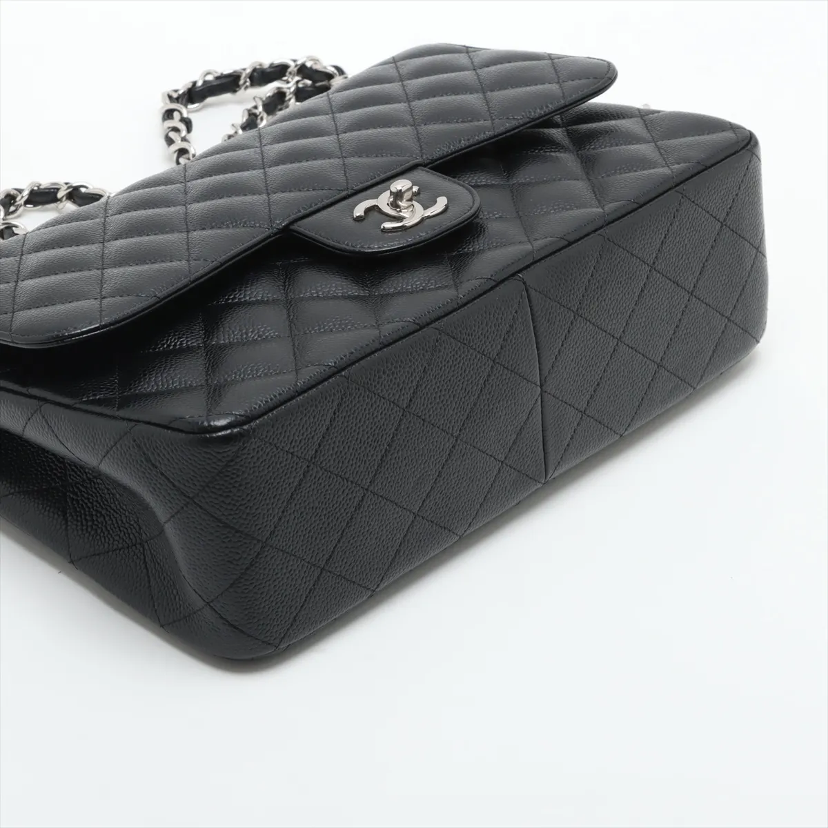 [Individually wrapped] Chanel Deca Matelasse 30 Large Caviar Skin Double Flap Double Chain Bag Black Silver Hardware 25375417 25th Series A58600 — view 4