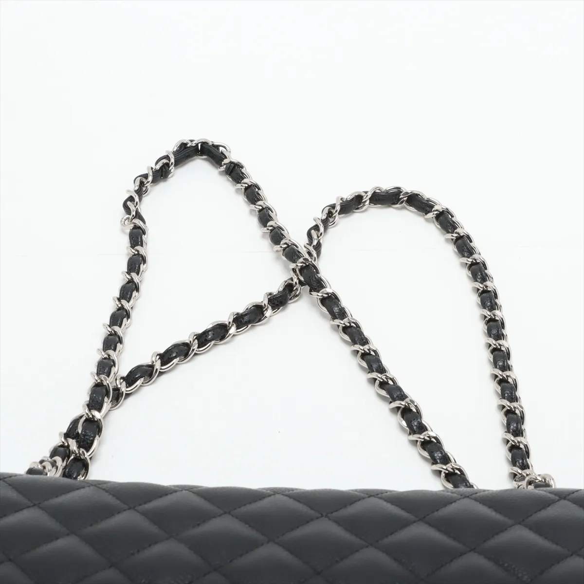 [Individually wrapped] Chanel Deca Matelasse 30 Large Caviar Skin Double Flap Double Chain Bag Black Silver Hardware 25375417 25th Series A58600 — view 6