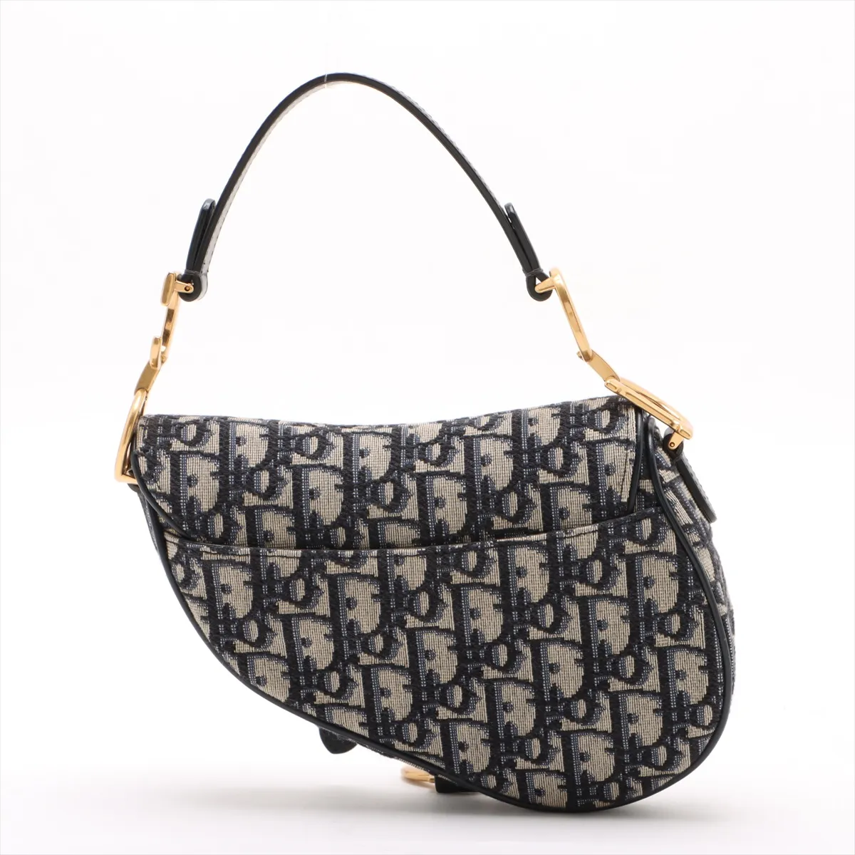 Oblique Saddle Bag Canvas x Leather Handbag Navy — view 2