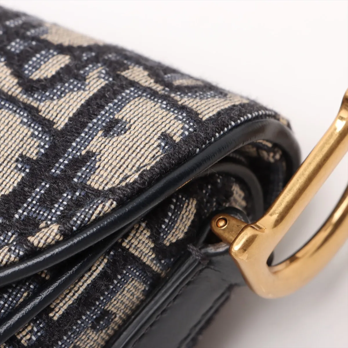 Oblique Saddle Bag Canvas x Leather Handbag Navy — view 13