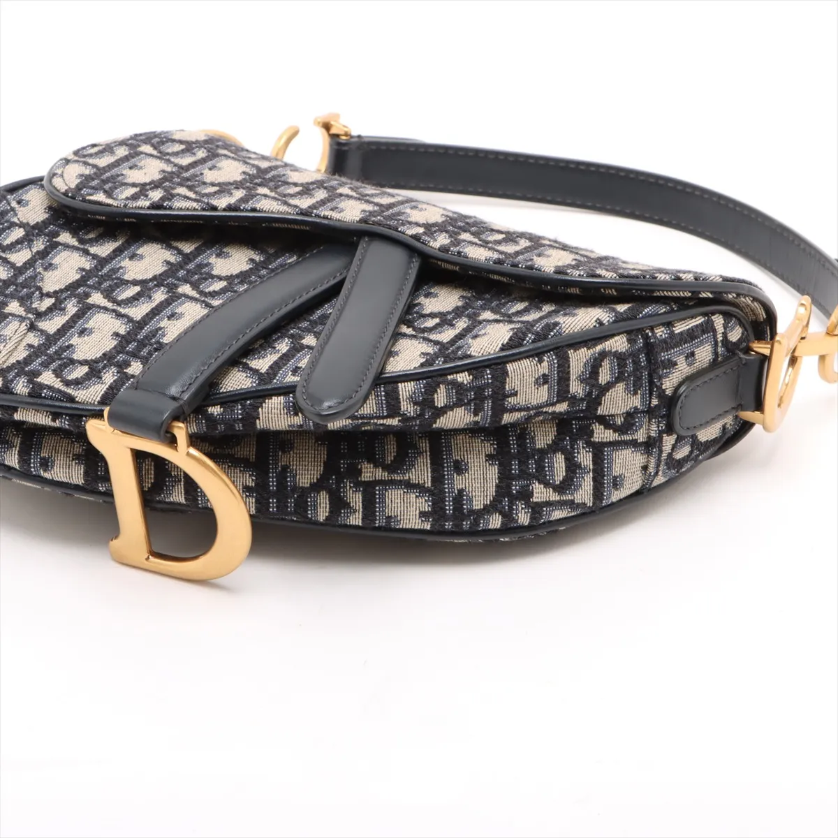 Oblique Saddle Bag Canvas x Leather Handbag Navy — view 3