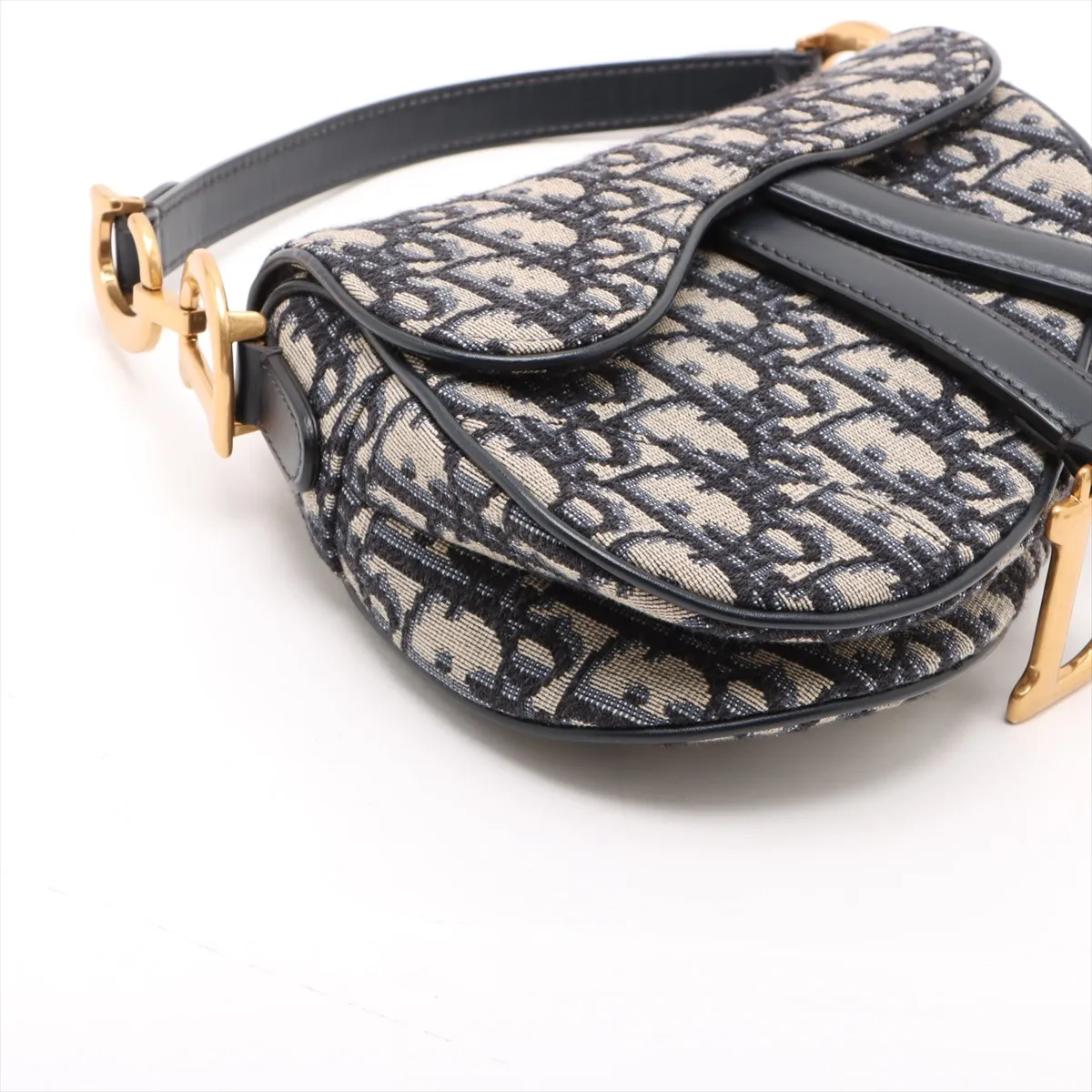 Oblique Saddle Bag Canvas x Leather Handbag Navy — view 4