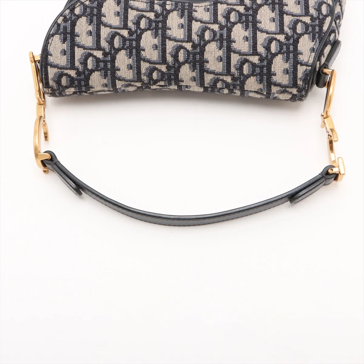 Oblique Saddle Bag Canvas x Leather Handbag Navy — view 5