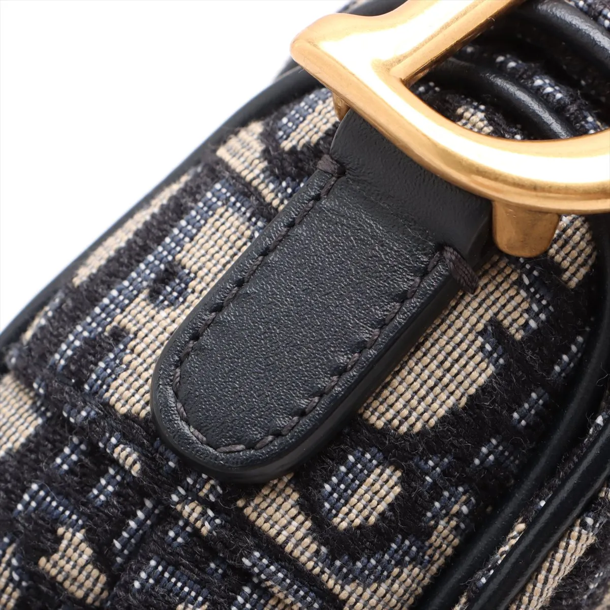 Oblique Saddle Bag Canvas x Leather Handbag Navy — view 10