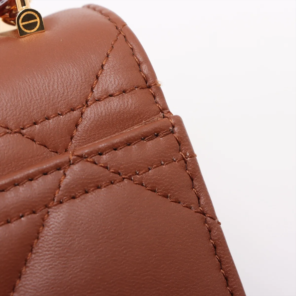 Cannage Leather Chain Shoulder Bag, Brown — view 12
