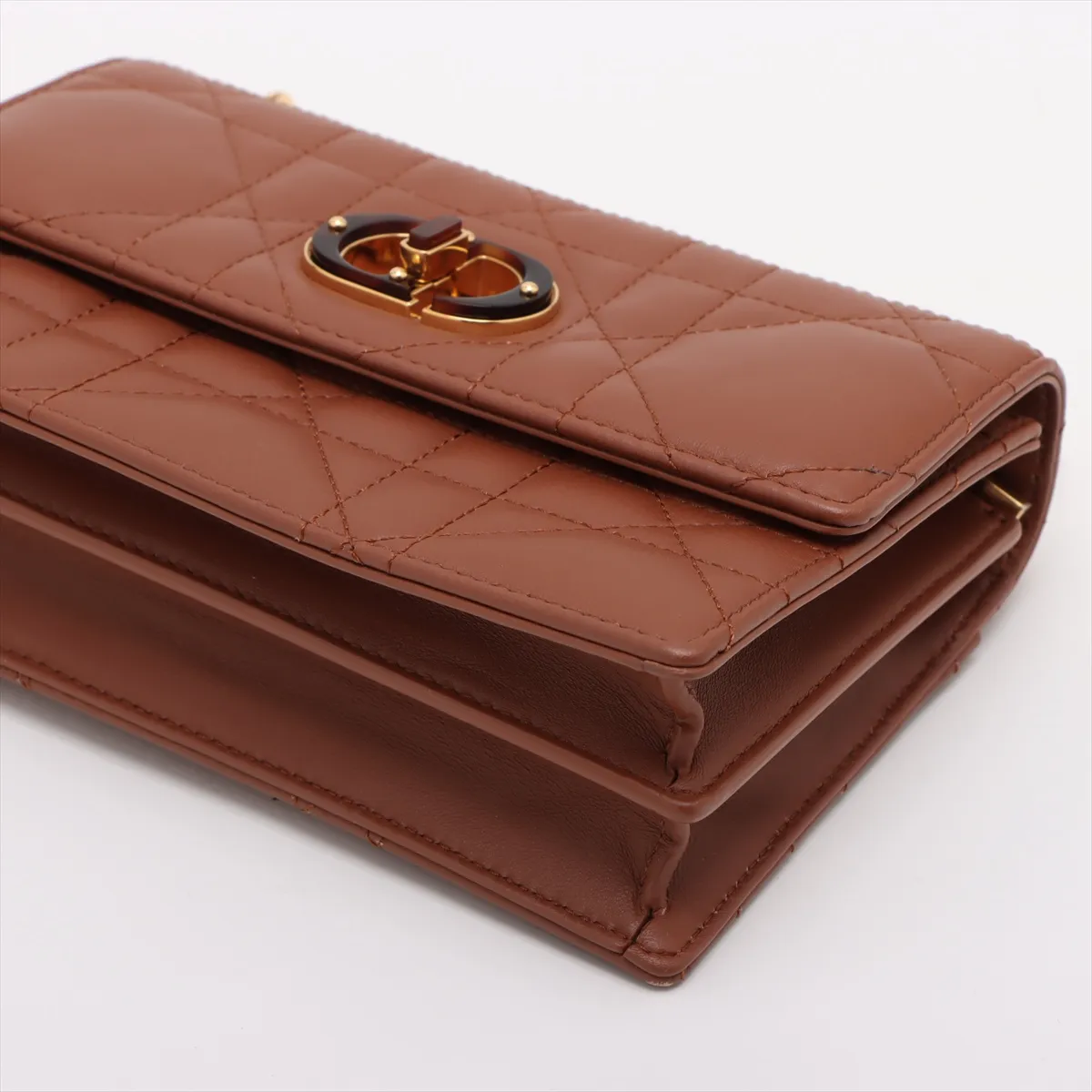 Cannage Leather Chain Shoulder Bag, Brown — view 3