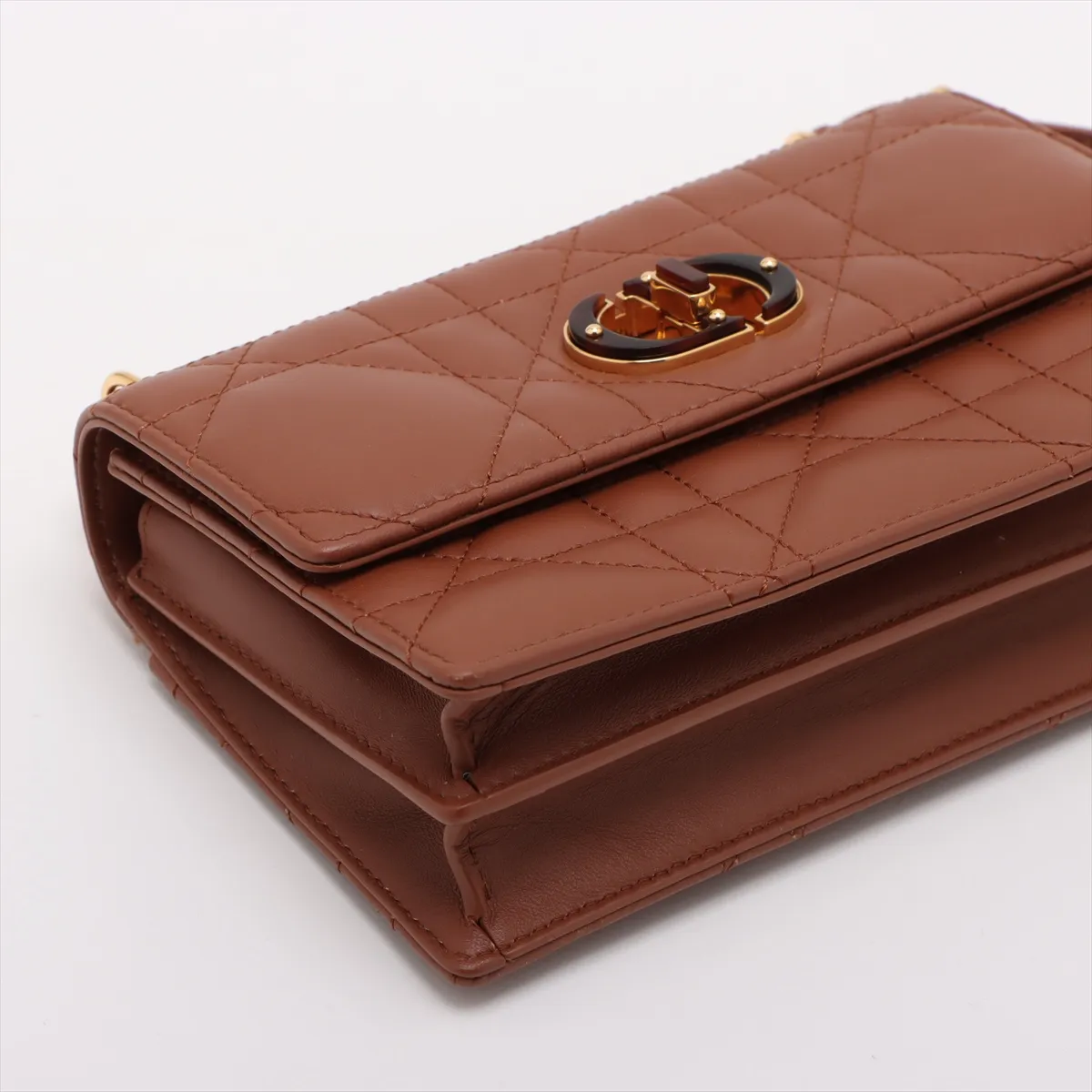 Cannage Leather Chain Shoulder Bag, Brown — view 4