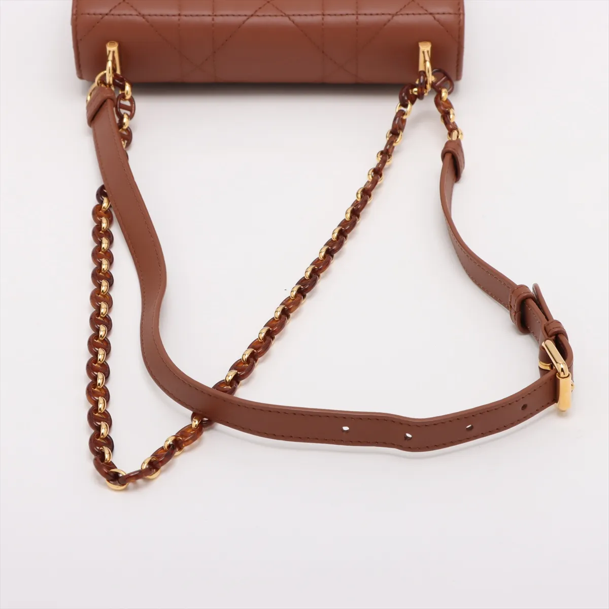 Cannage Leather Chain Shoulder Bag, Brown — view 5