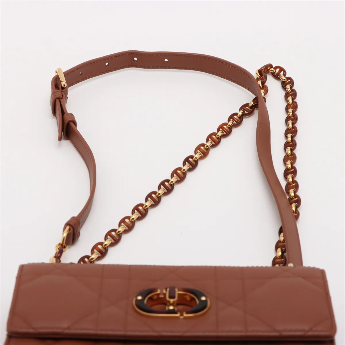 Cannage Leather Chain Shoulder Bag, Brown — view 6