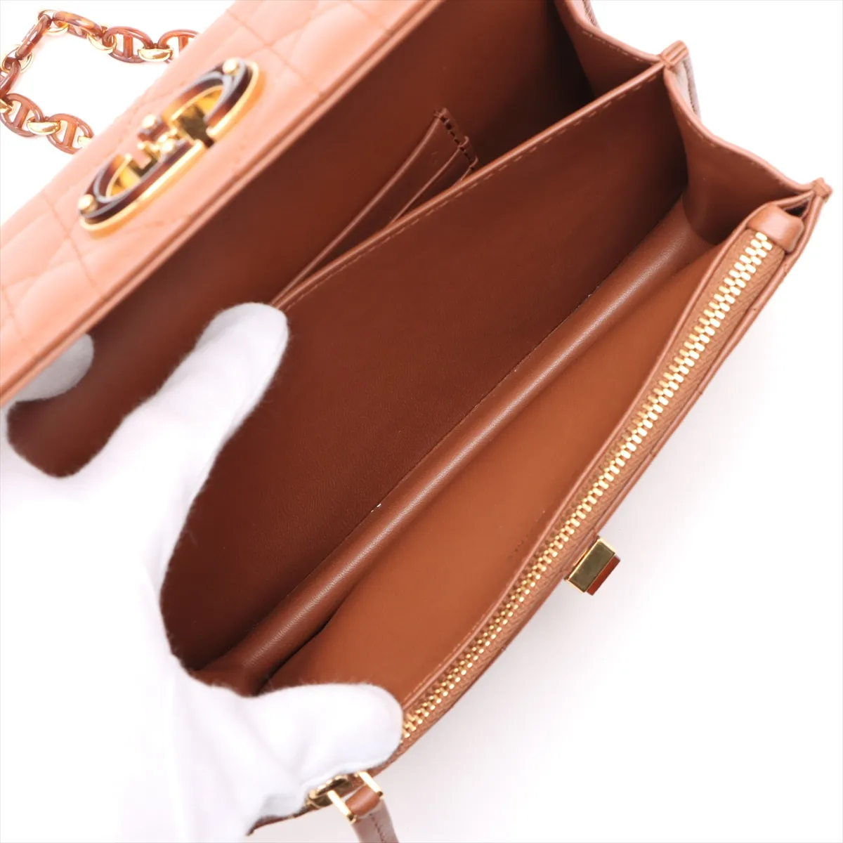 Cannage Leather Chain Shoulder Bag, Brown — view 8
