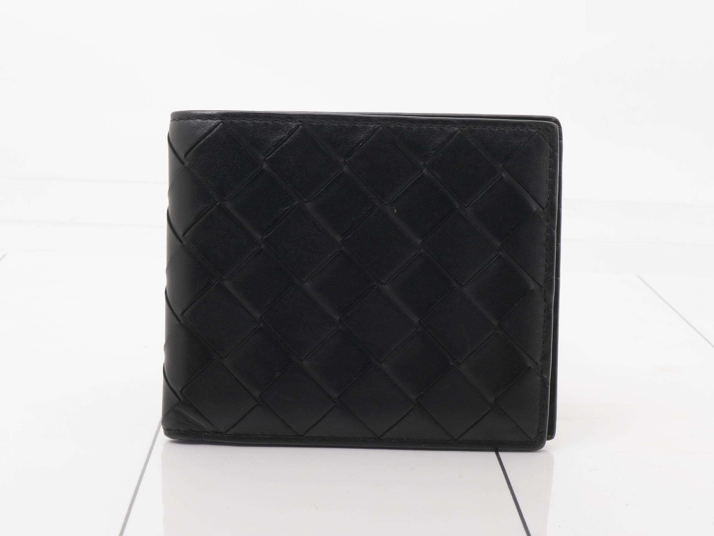 Intrecciato Bi-fold Wallet, 605721, Black Leather, with Dust Bag
