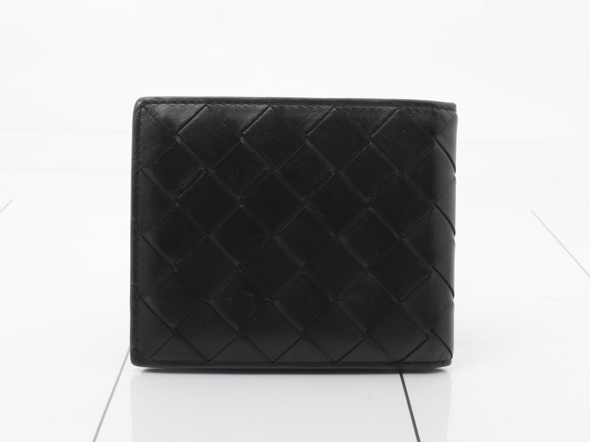 Intrecciato Bi-fold Wallet, 605721, Black Leather, with Dust Bag — view 2