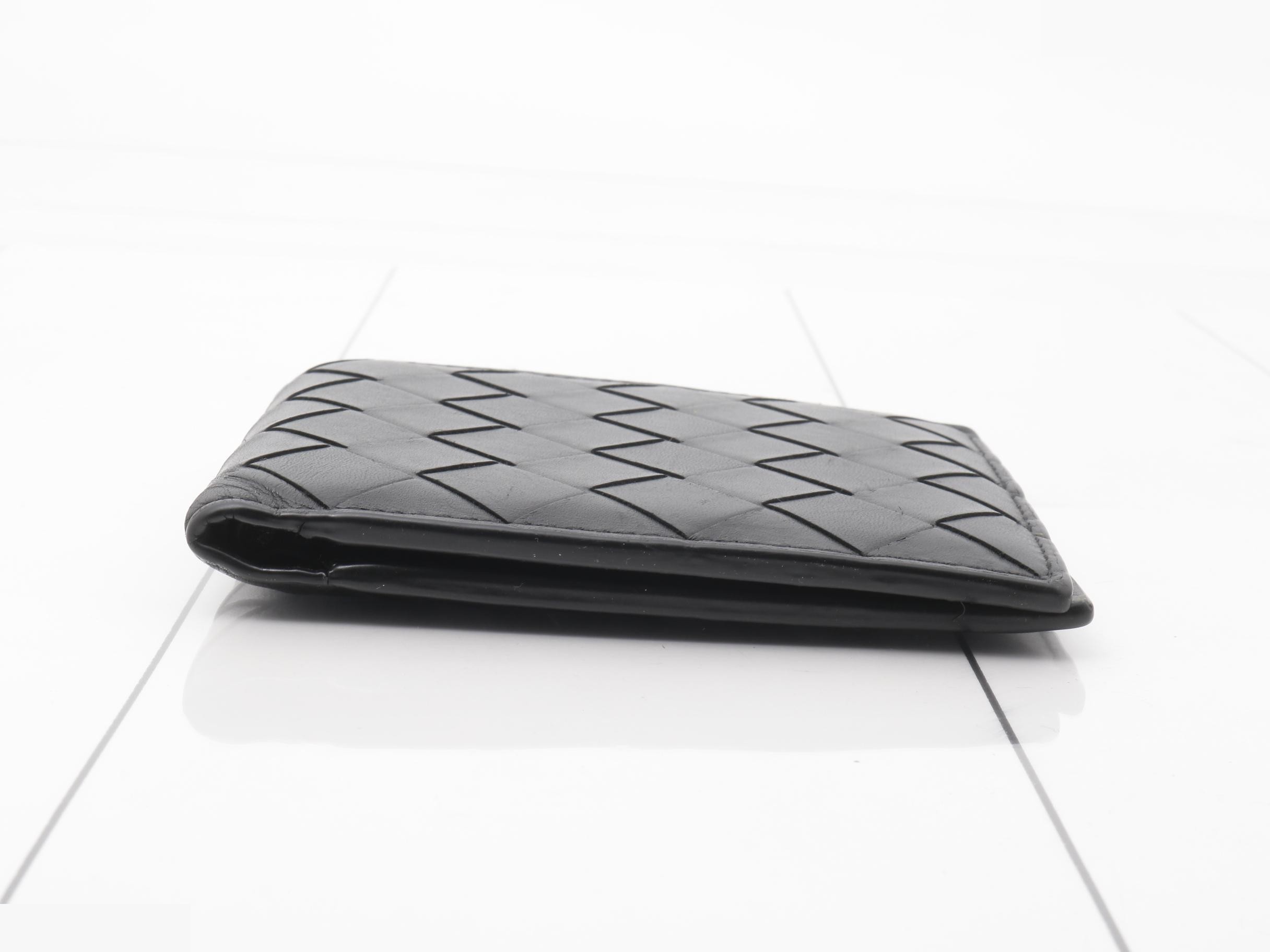 Intrecciato Bi-fold Wallet, 605721, Black Leather, with Dust Bag — view 3
