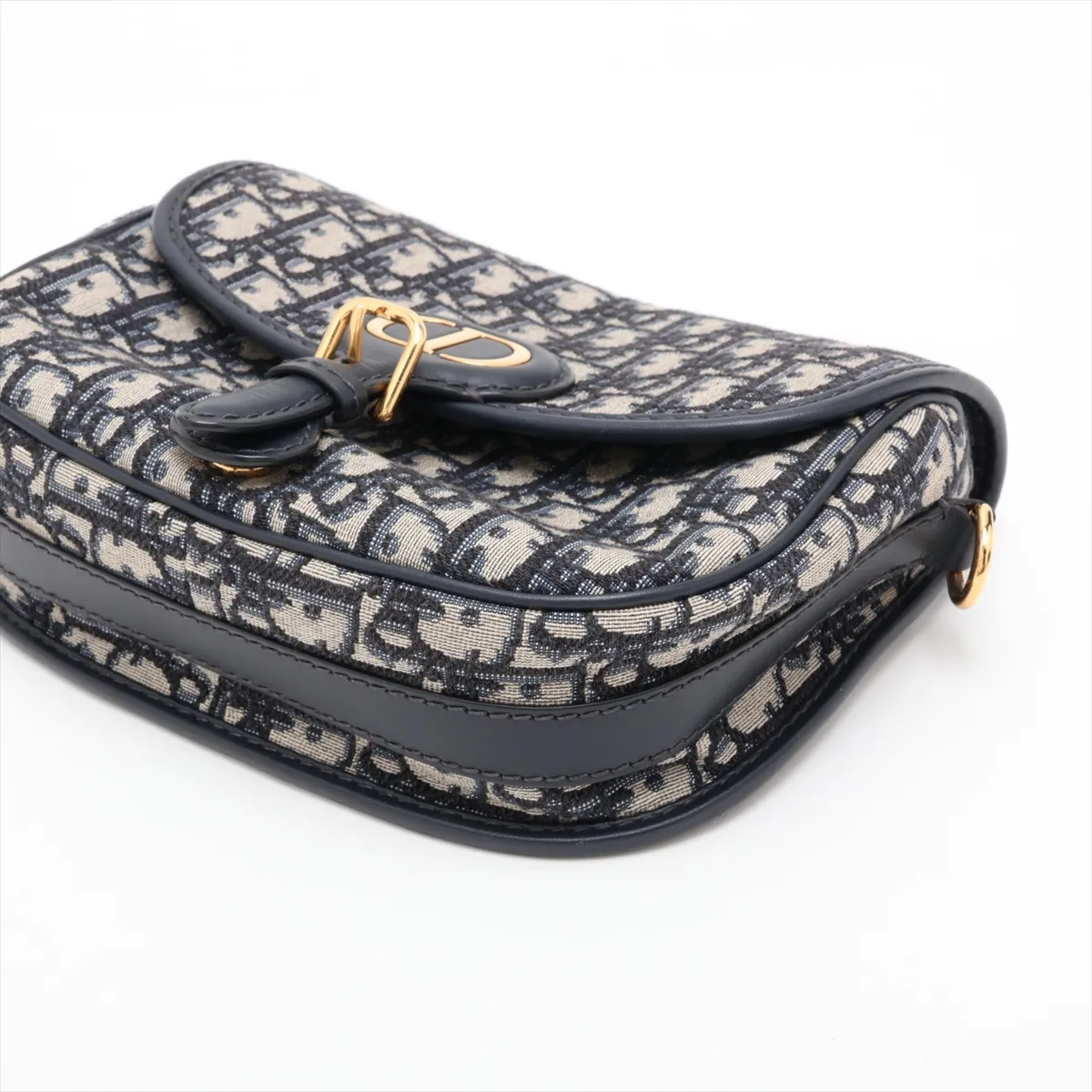Oblique Bobby Canvas x Leather Shoulder Bag, Navy — view 3