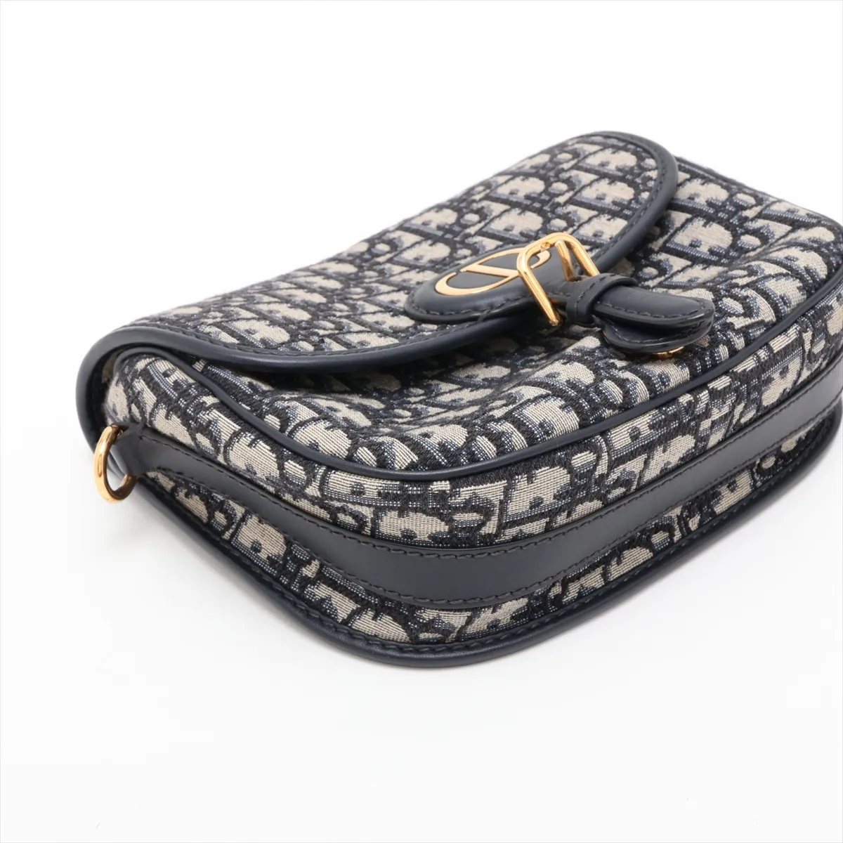 Oblique Bobby Canvas x Leather Shoulder Bag, Navy — view 4