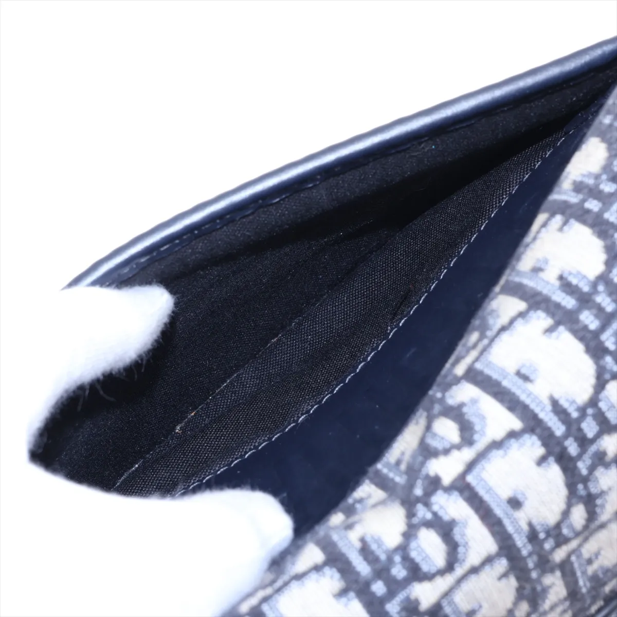 Oblique Bobby Canvas x Leather Shoulder Bag, Navy — view 7