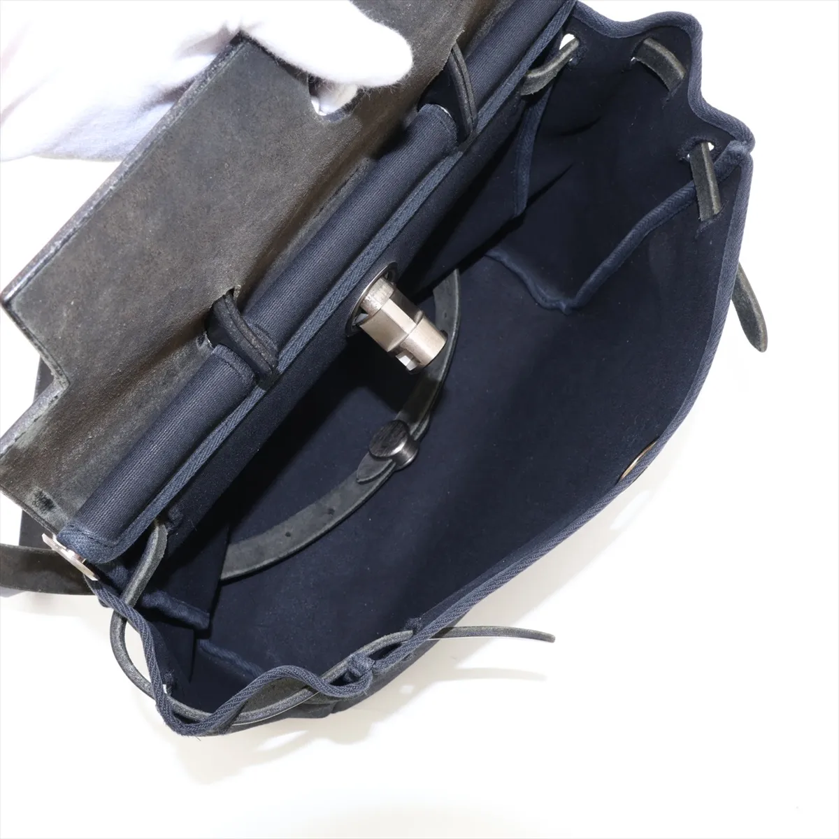Herbag Ad PM Toile Officier x Vache Hunter Black Silver Hardware C: 1999 Missing stopper — view 7