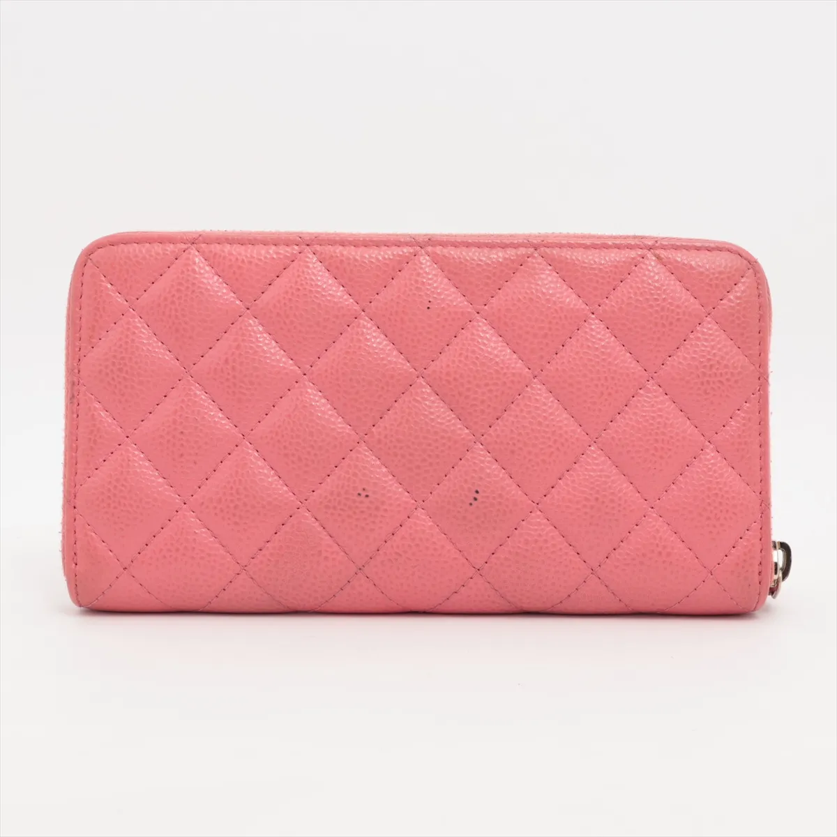Matelassé Caviar Skin Round Zip Wallet, Pink with Gold Hardware, 25836437 — view 2
