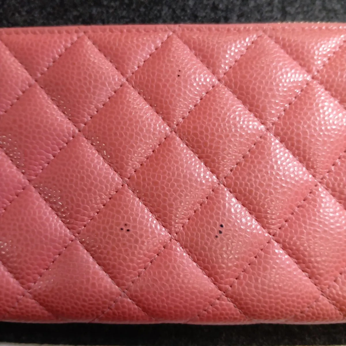 Matelassé Caviar Skin Round Zip Wallet, Pink with Gold Hardware, 25836437 — view 10