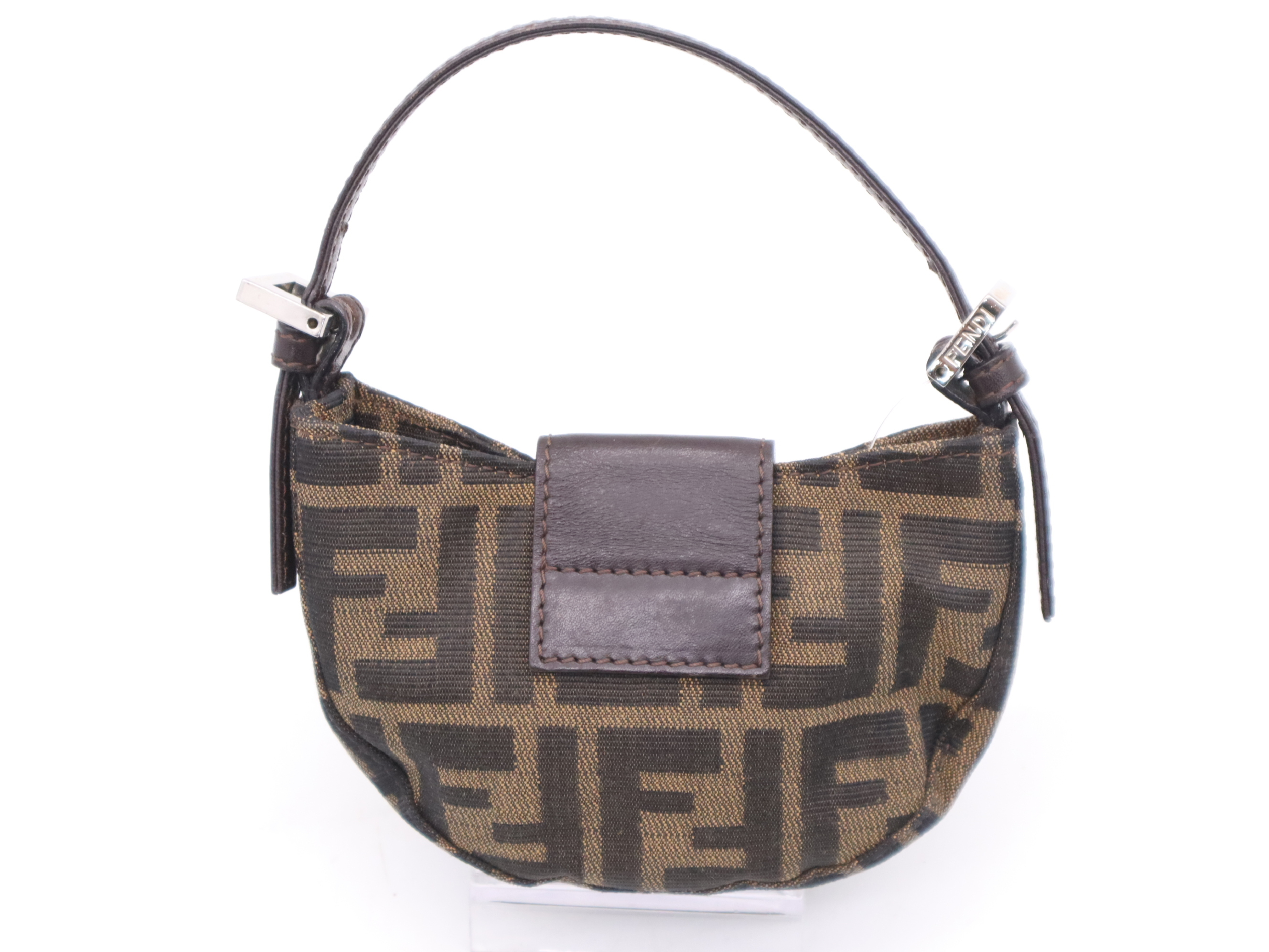 Canvas Zucca Mini Mamma Bucket Pouch Brown Silver Hardware Pouch — view 2