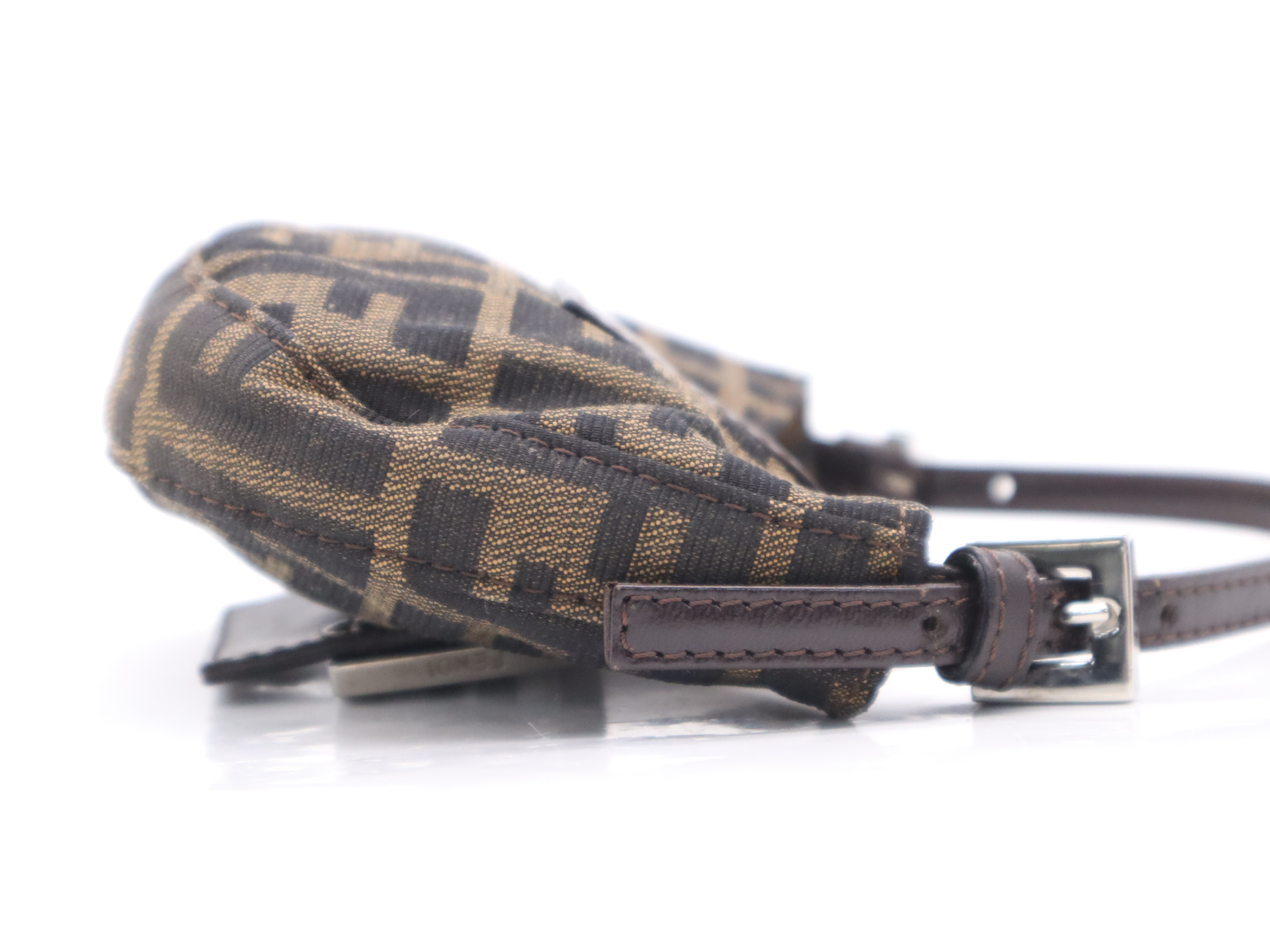 Canvas Zucca Mini Mamma Bucket Pouch Brown Silver Hardware Pouch — view 5
