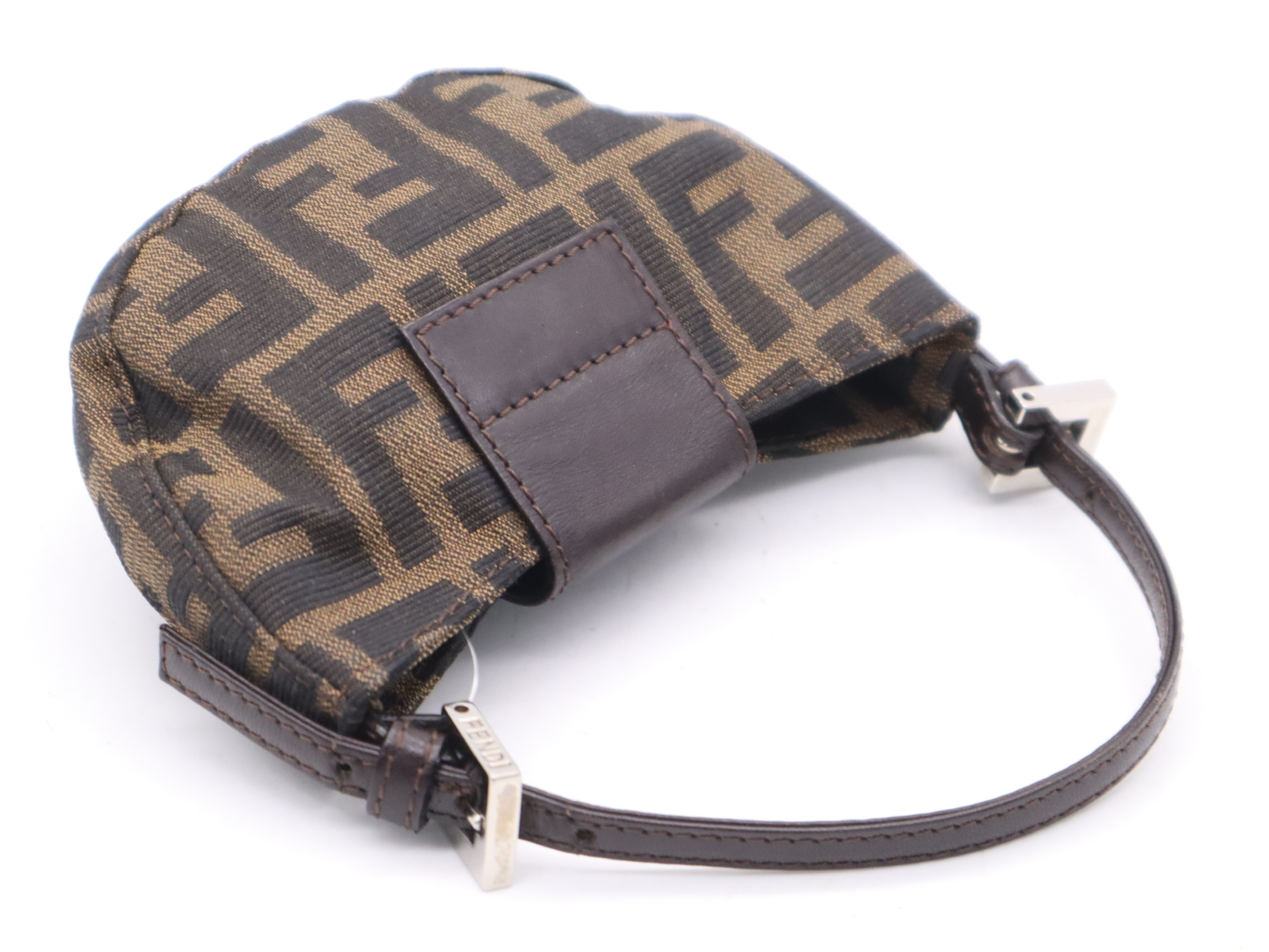 Canvas Zucca Mini Mamma Bucket Pouch Brown Silver Hardware Pouch — view 6