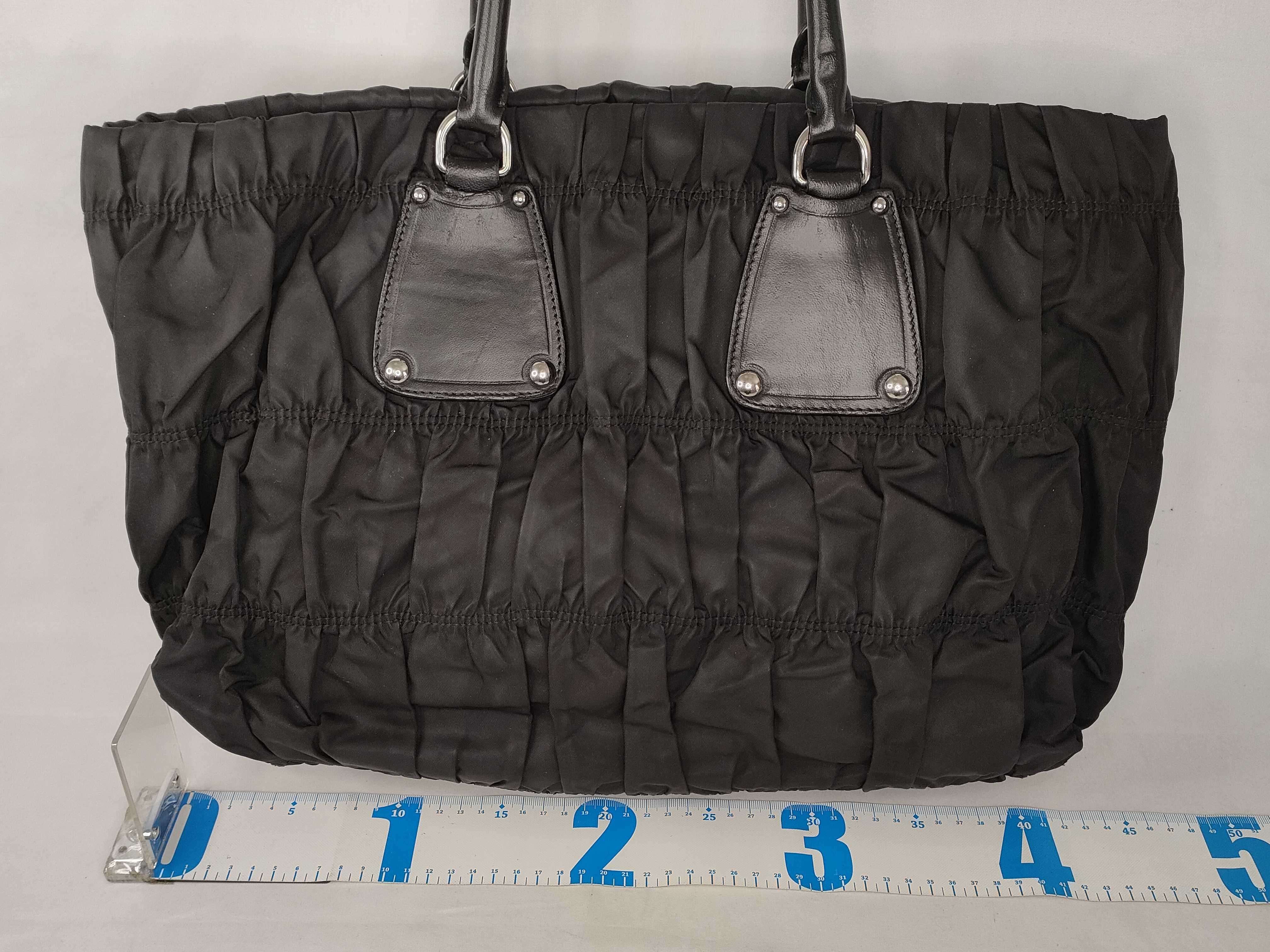 Nylon Prada Nylon Leather Gathered Tote Bag Black Serial Card Tote Bag — view 2