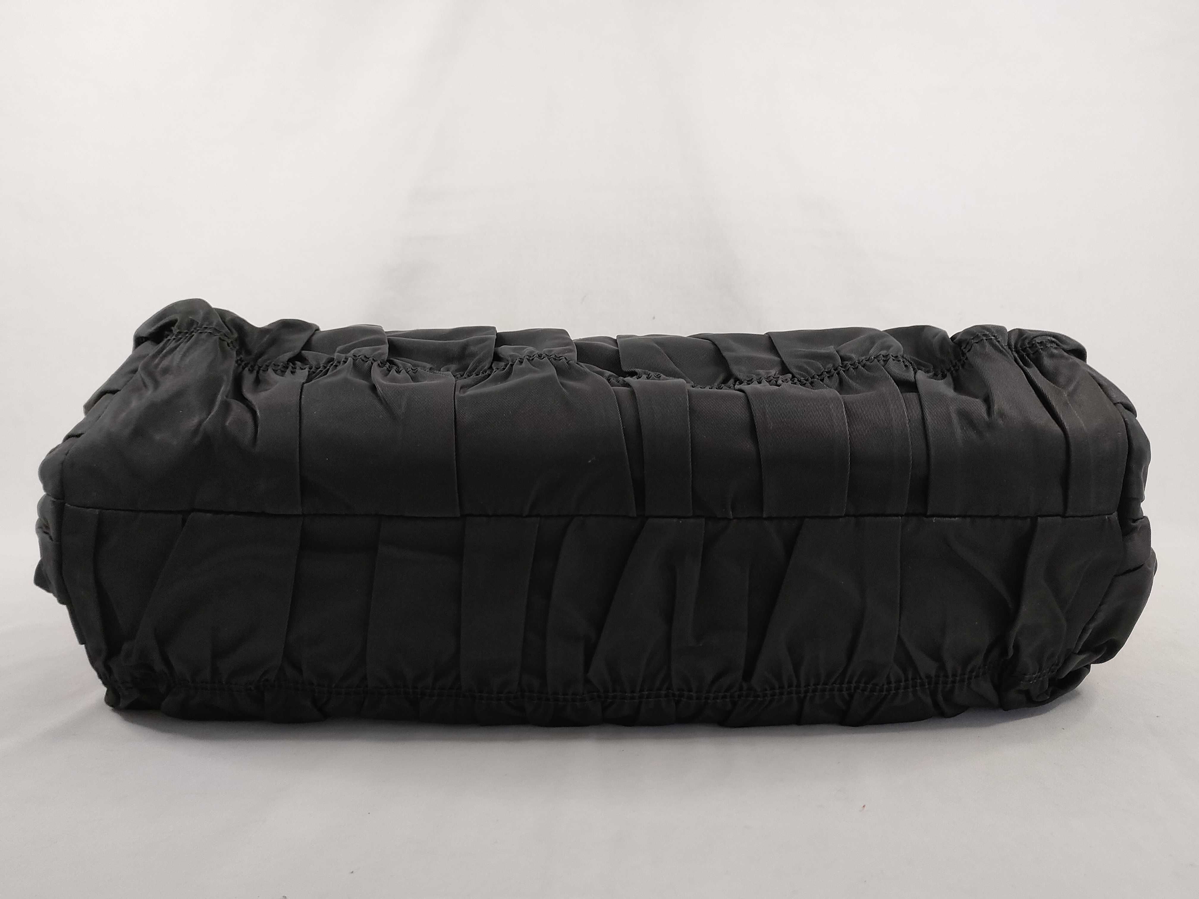 Nylon Prada Nylon Leather Gathered Tote Bag Black Serial Card Tote Bag — view 7