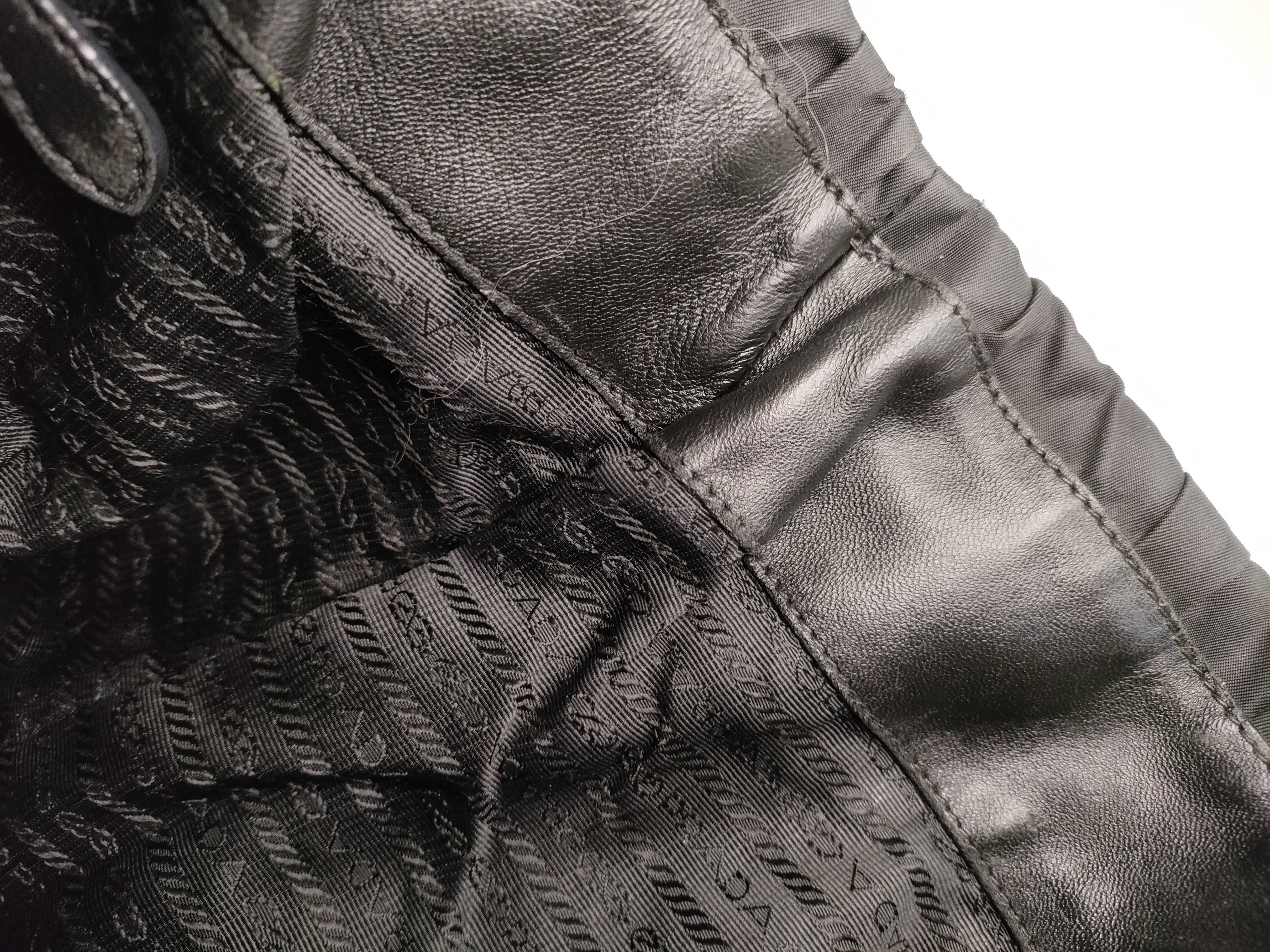 Nylon Prada Nylon Leather Gathered Tote Bag Black Serial Card Tote Bag — view 8