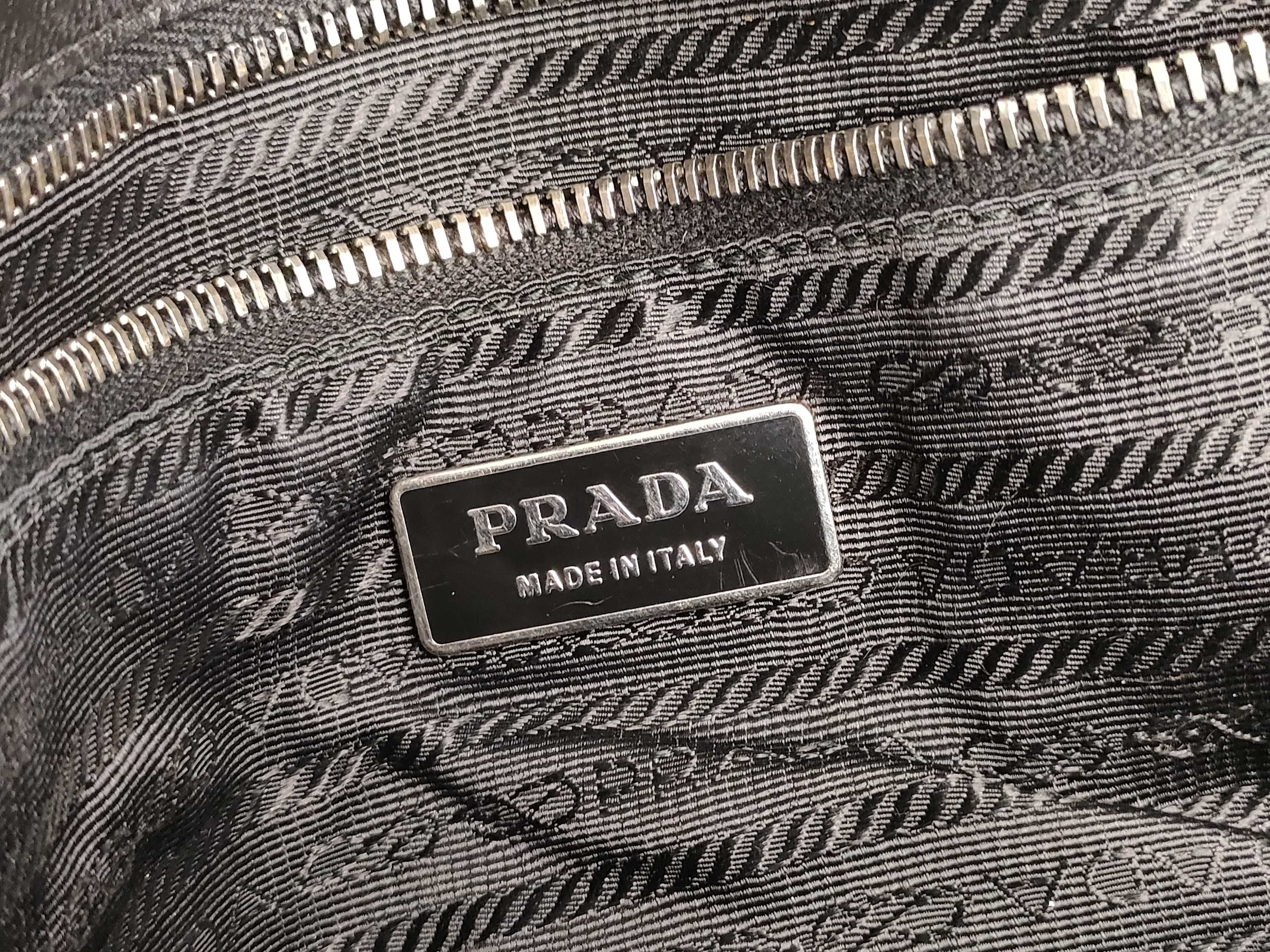 Nylon Prada Nylon Leather Gathered Tote Bag Black Serial Card Tote Bag — view 10