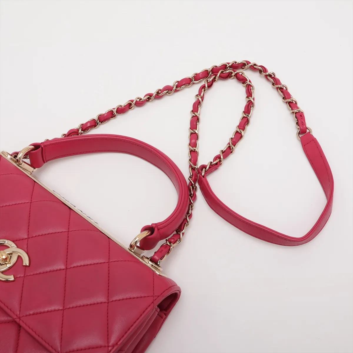 Trendy CC Lambskin 2-Way Handbag, Pink, 26388354, serial number in the 26 range. — view 7